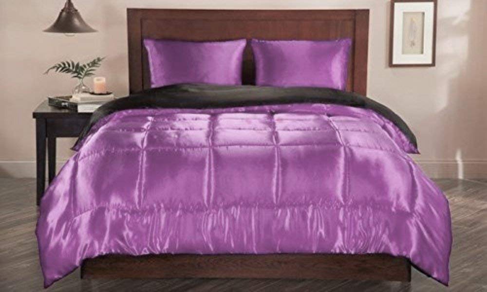 3 Pcs Lilac Silk Comforter Set - Full Size Satin Bedding with 1 Comforter & 2 Pillowcases - Ultra Soft Luxury Quilt for Bedroom, Guest Room, Master Suite - Perfect for All Seasons & Home Decor