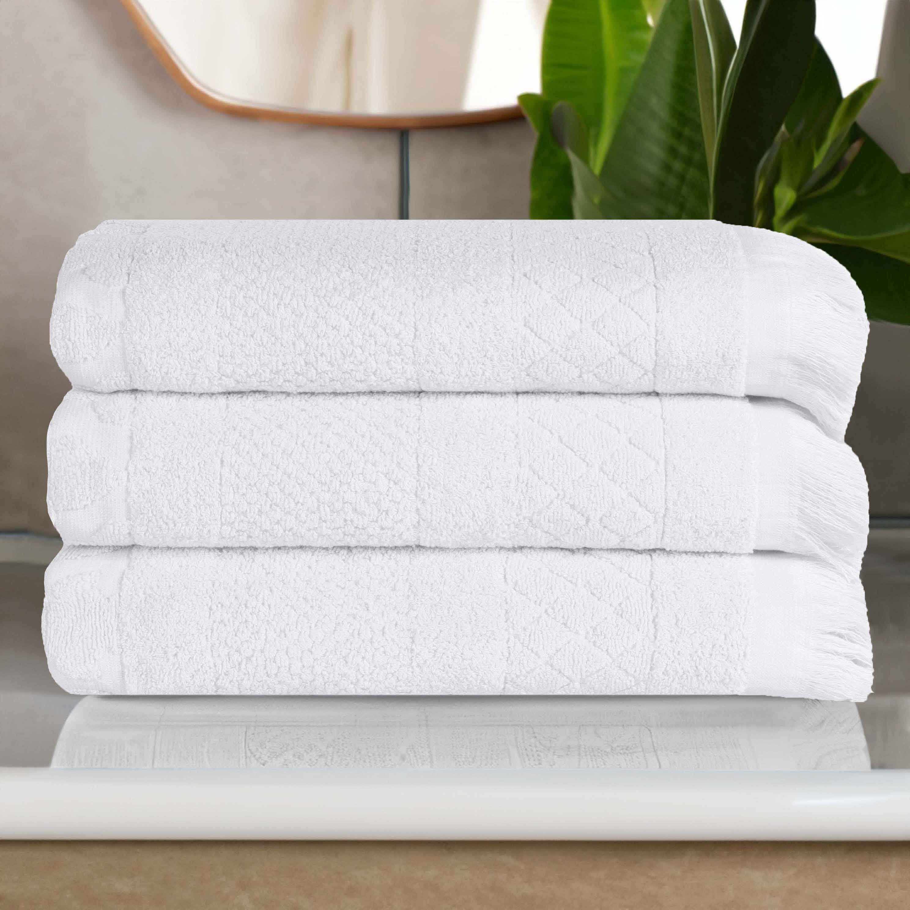 Premium Rolla Cotton Geometric Jacquard Plush Bath Towel Set - 3 Piece Ultra Absorbent Quick-Dry Towels for Spa, Bathroom & Beach Use