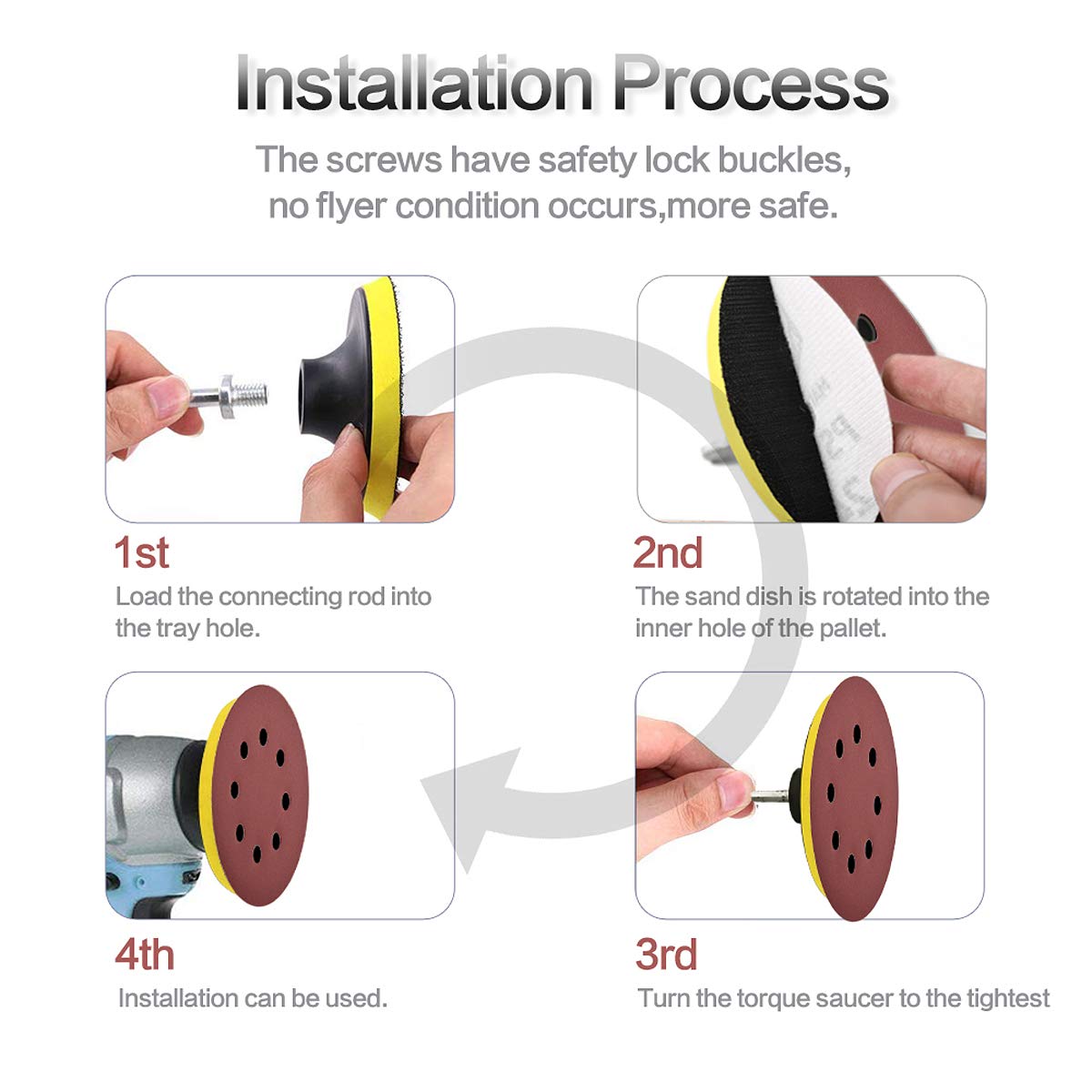 100PCS 5 Inch (127mm) 8-Hole Hook & Loop Sanding Discs - 60/80/120/180/240 Grit Assorted Sandpaper for Random Orbital Sander - Perfect for Woodworking, Metal Polishing & DIY Projects