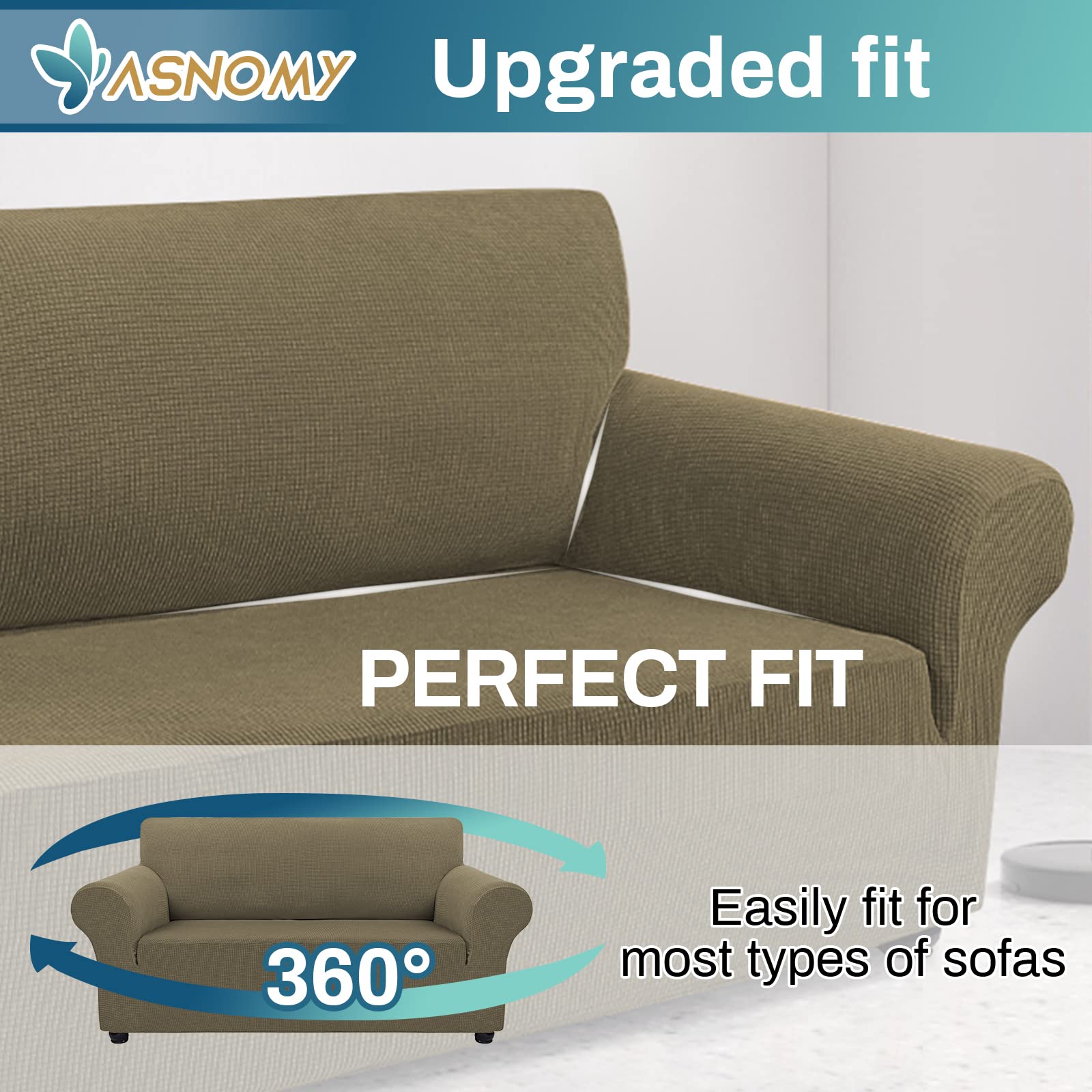 Stretchable 2-Cushion Loveseat Sofa Slipcover - Pet-Friendly Jacquard Spandex Fabric with Small Checks (Medium, Khaki) | Perfect for Living Room, Apartment & Pet Protection