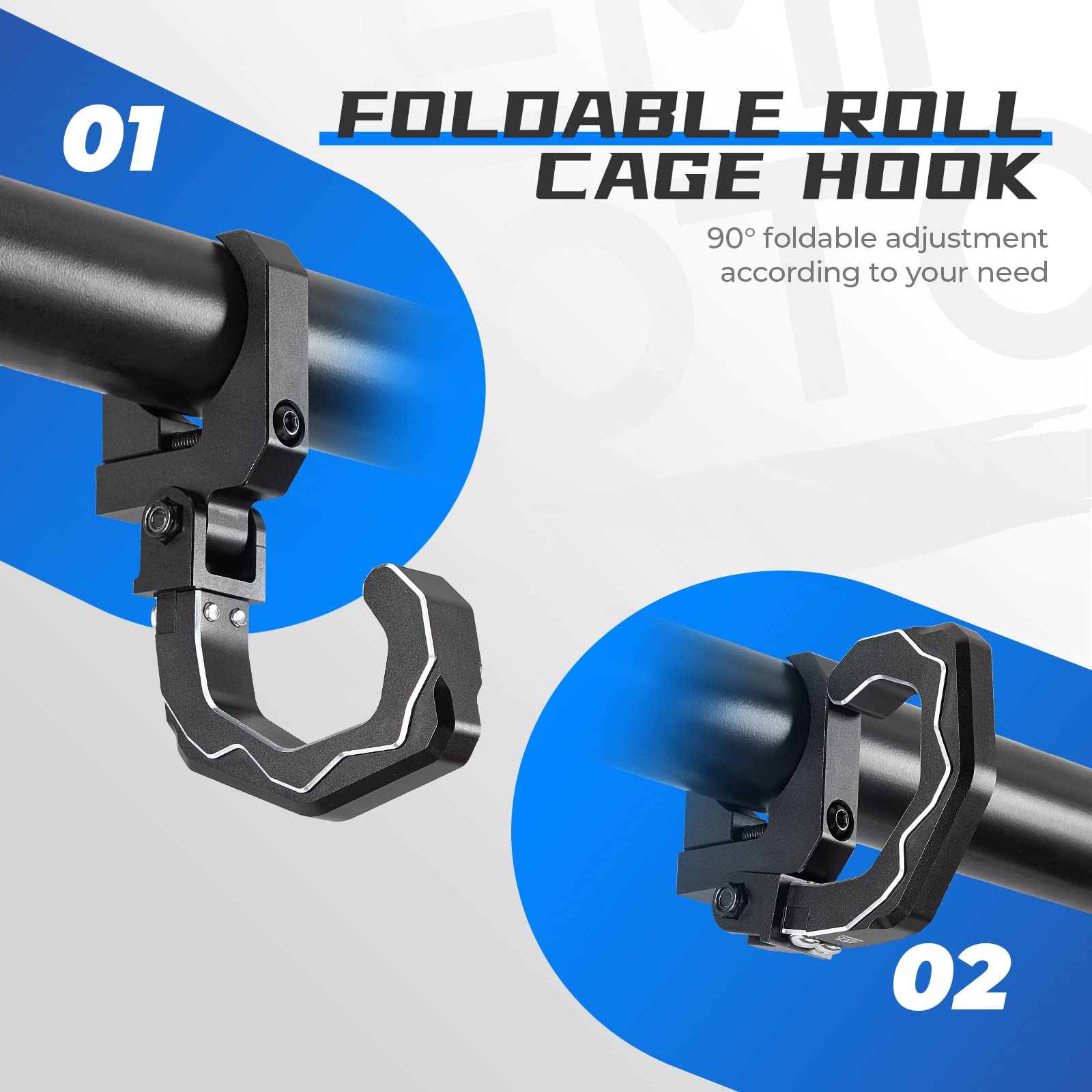 KEMIMOTO Heavy Duty Aluminum Roll Cage Helmet Hook for UTV - Fits 1.6