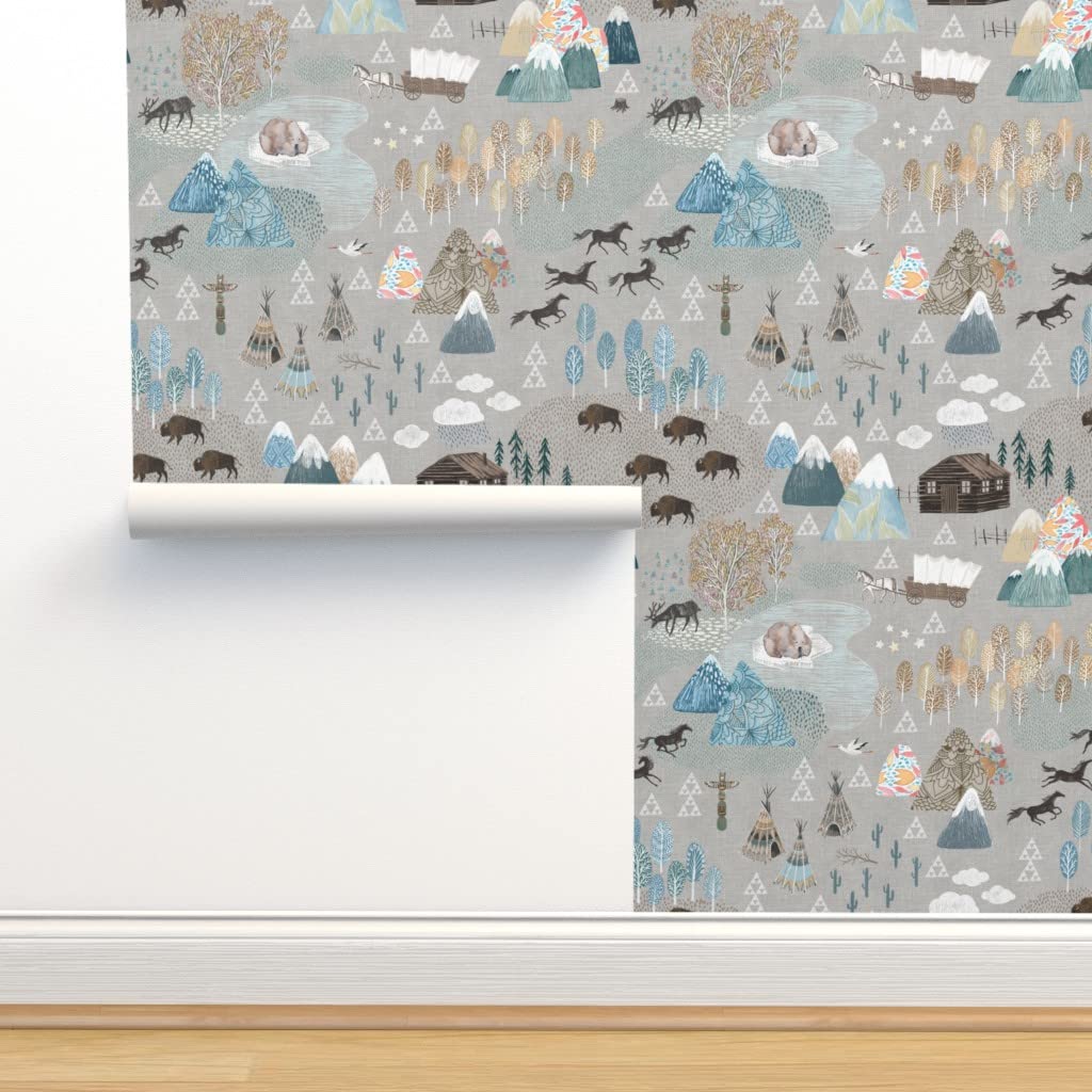 12ft x 2ft Peel and Stick Removable Wallpaper - Mountain Bears Woodland Animals Map Design | Gender Neutral Nursery Decor | Easy DIY Wall Covering for Kids Room, Playroom & Nursery