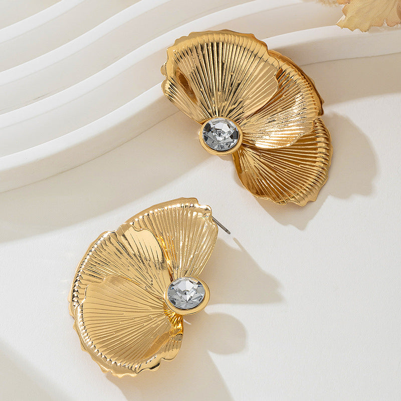 Vintage Metal Inlaid Zircon Symmetrical Flower Earrings for Women - Elegant Bohemian Dangle Earrings for Party, Wedding & Everyday Wear