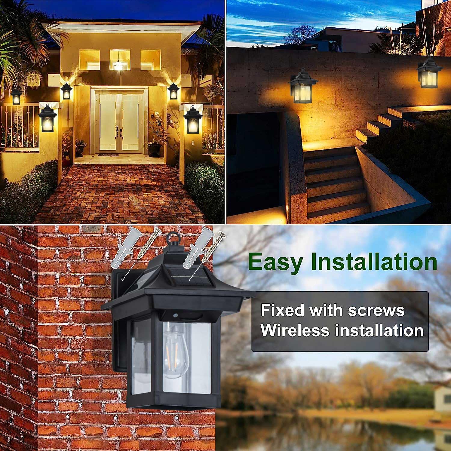 JESENBIL 2 Pack Solar Outdoor Wall Lights with Motion Sensor - 3 Mode Wireless LED Waterproof Wall Lantern for Patio, Front Door, Garden & Pathway | Dusk to Dawn Solar Sconce Lighting for Home Exterior & Security