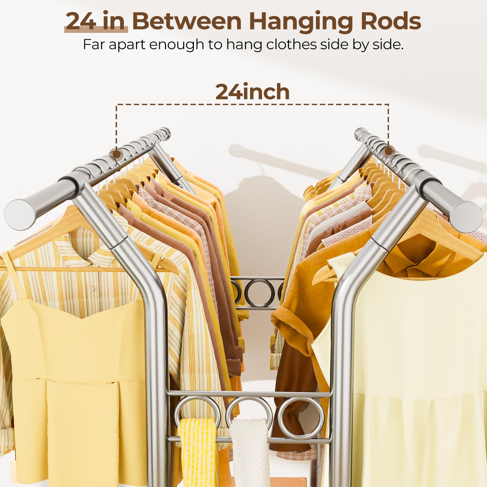 Heavy Duty Rolling Garment Rack with Shelves - 620 lbs Capacity, Adjustable Double Rod Clothes Hanger for Hanging Clothes, Portable Wheeled Clothing Rack for Home, Office, and Retail Store Use
