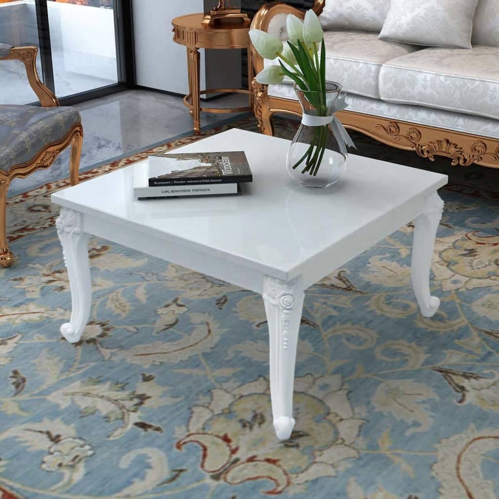 Modern High Gloss White Coffee Table with Sculpted Legs - 31.5