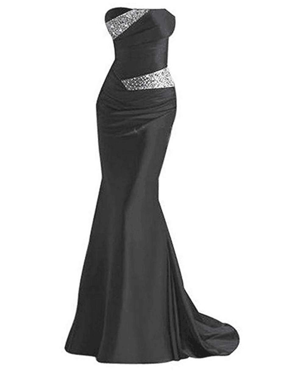 Emanni Women's Strapless Beaded Mermaid Sheath Evening Gown with Train - Elegant Formal Dress for Prom, Wedding Guest & Black Tie Events