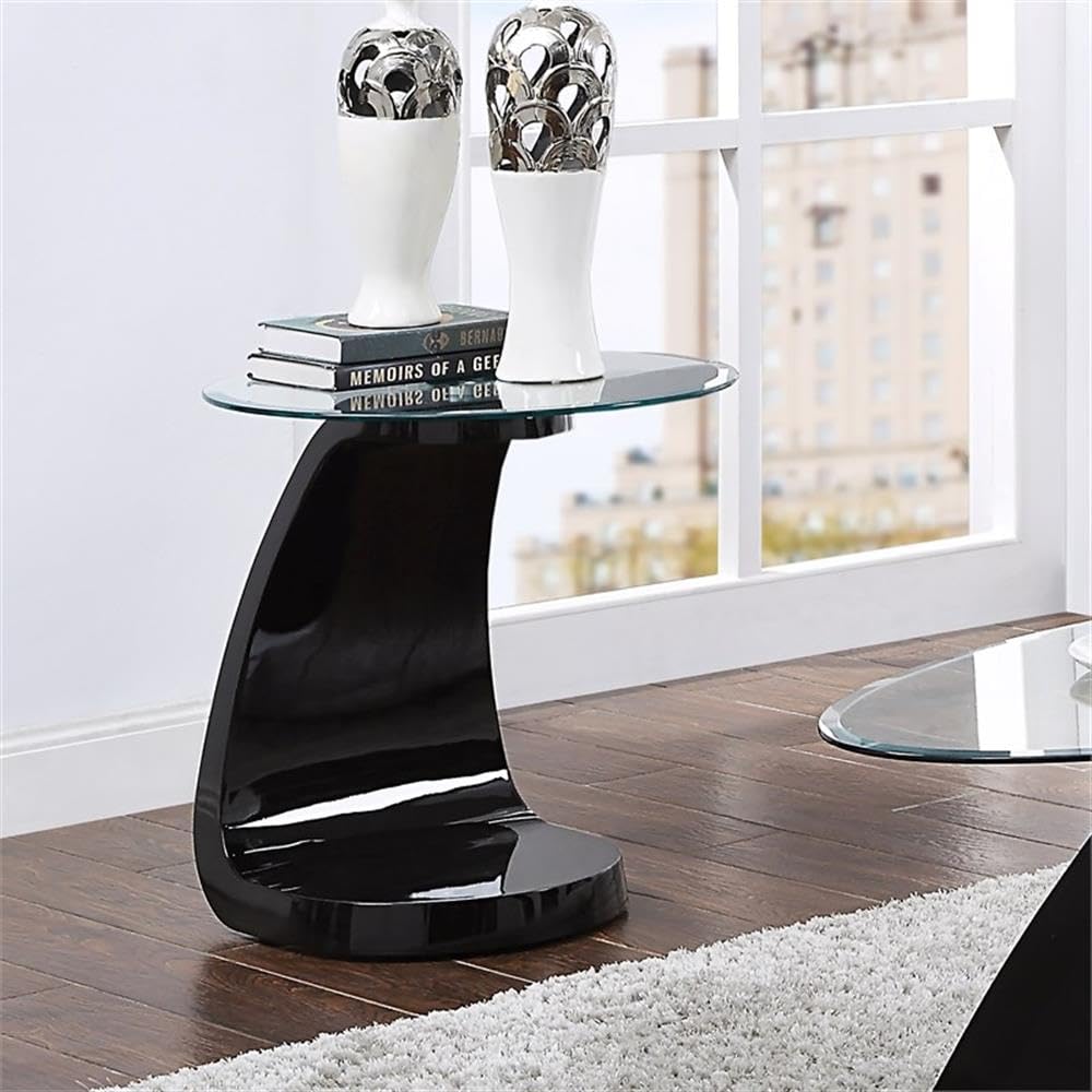 Furniture of America Pelletoni Modern Black Glass Top End Table - Stylish Side Table for Living Room, Bedroom & Office Decor