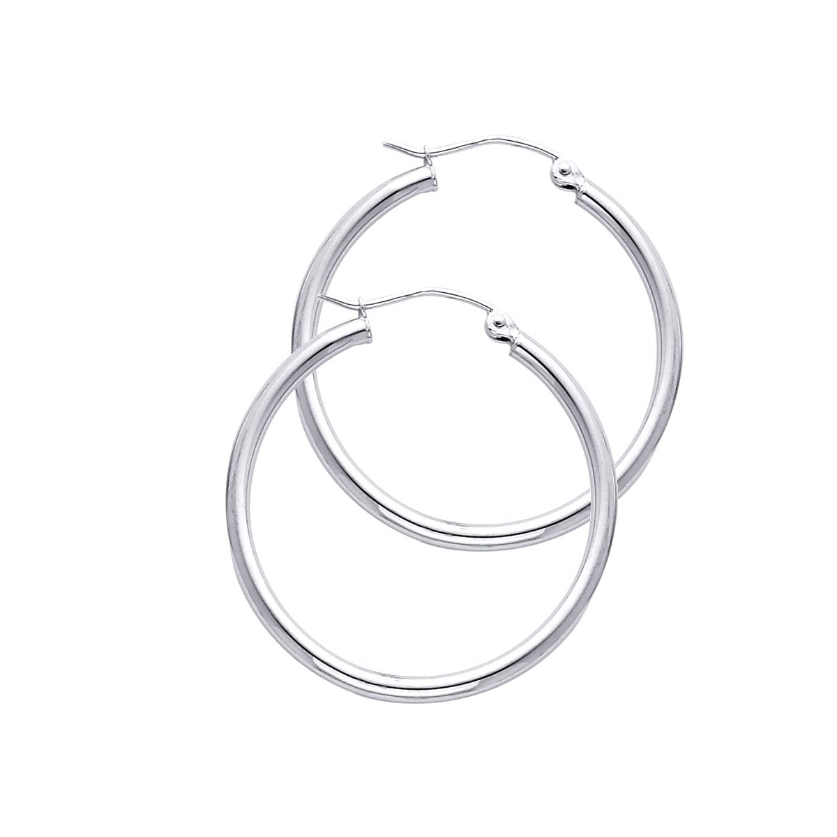 14K White Gold 2mm Thin Hinged Hoop Earrings - 30mm Diameter - Dainty Everyday Elegance for Women - Perfect for Work, Date Night & Special Occasions