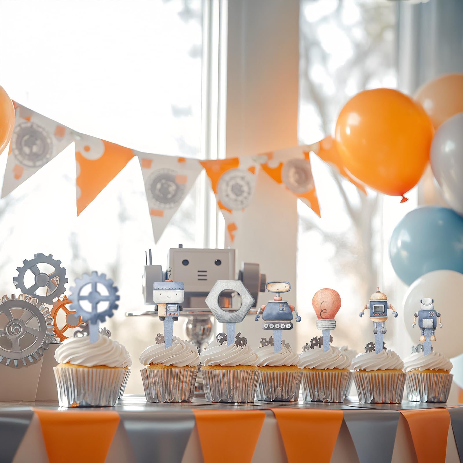 40 PCS Robot Cupcake Toppers - Fun Robot-Themed Birthday Party Decorations for Kids, Baby Showers & DIY Baking Projects