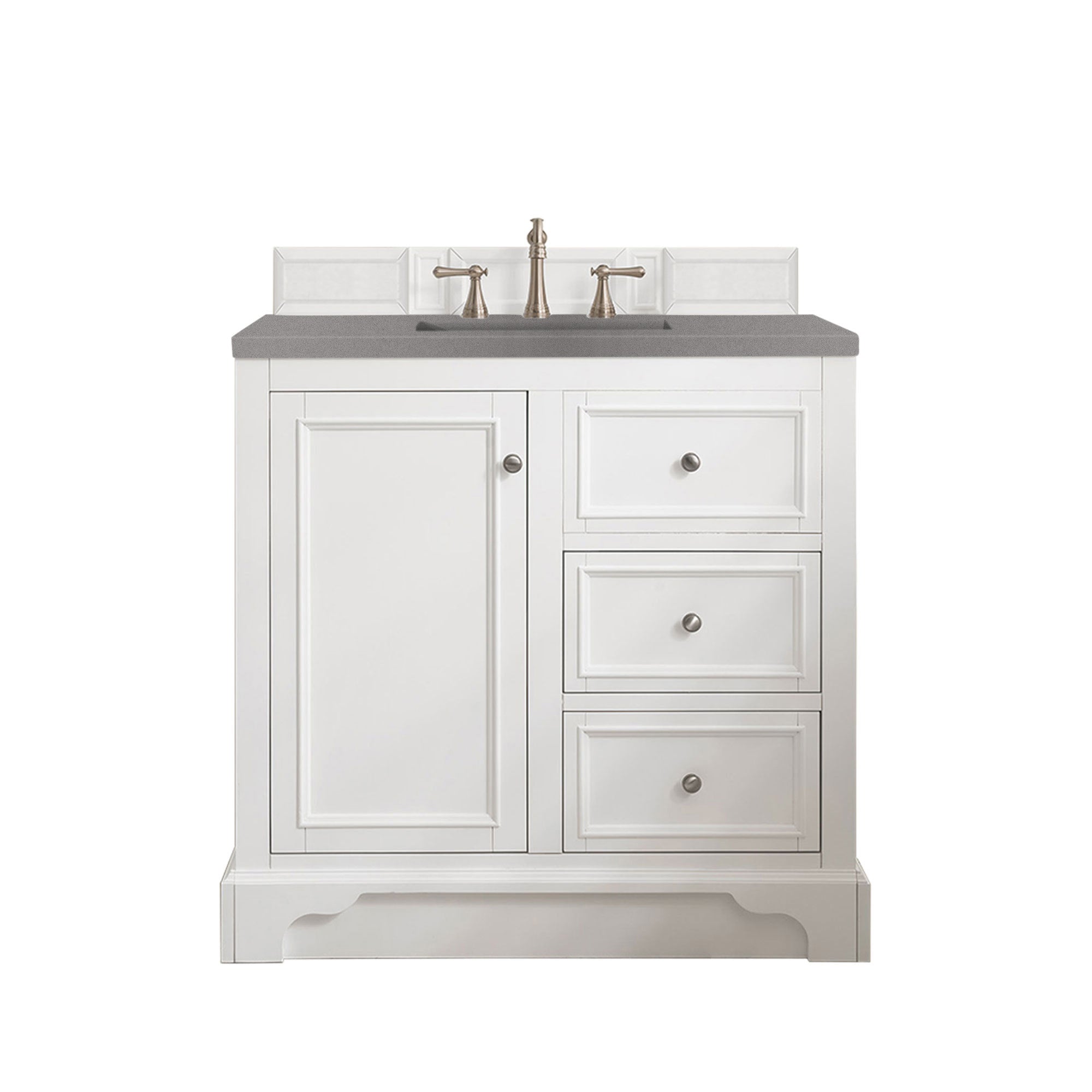 De Soto 36 Inch Single Bathroom Vanity Set with Bright White Finish & 3CM Grey Expo Quartz Countertop - Perfect for Modern Bathroom Remodeling and Small Space Design