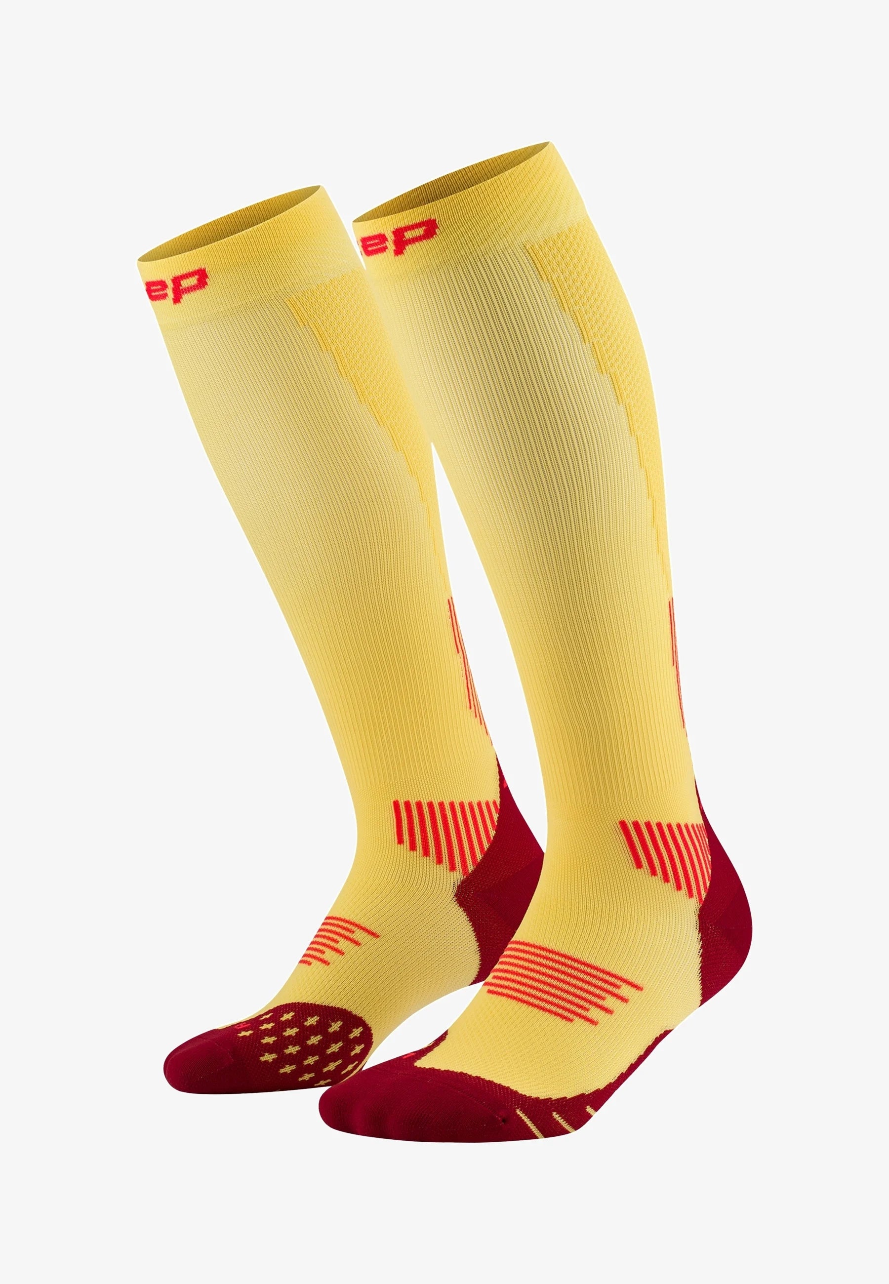 CEP Men's Running Socks Tall 5.0 - Compression Performance Socks for Marathon & Training (Marigold/Burgundy) - Ideal for Long Distance Running, Recovery & Athletic Performance