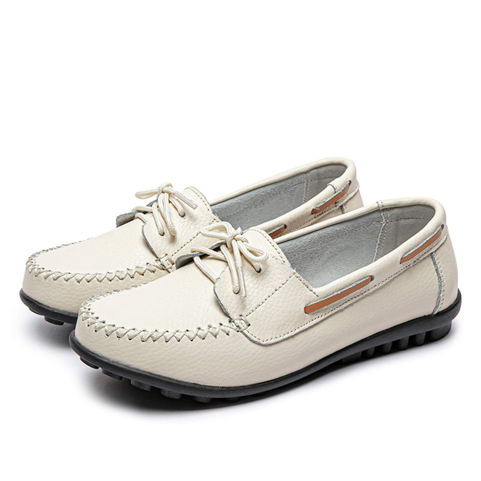 Women's Comfortable Leather Loafers - Slip On Soft Driving Shoes for Women - Casual Flat Shoes in Beige - Perfect for Work, Travel & Everyday Wear