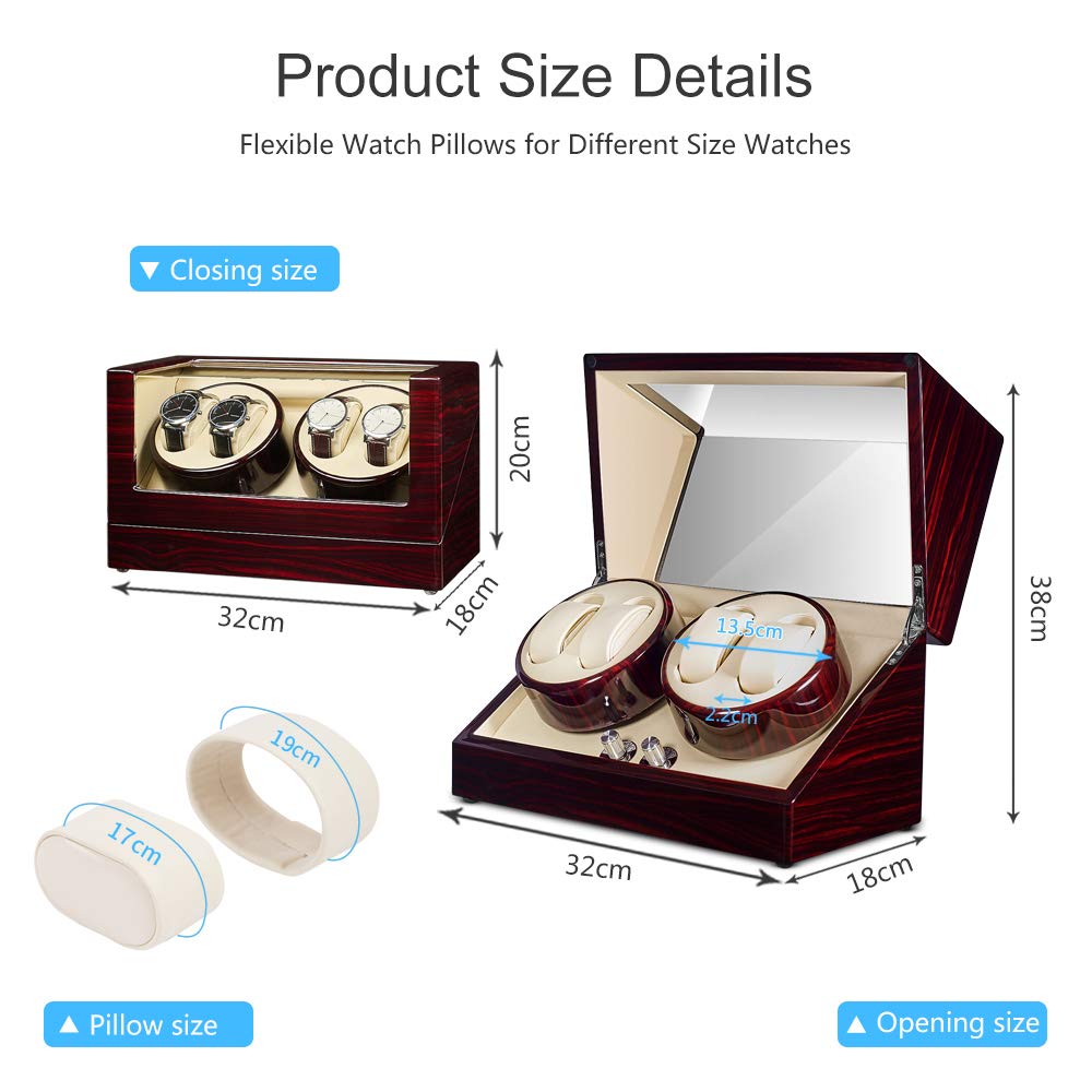 JQUEEN Automatic Quad Watch Winder with Double Quiet Mabuchi Motors - Premium Watch Storage & Display Case for Luxury Watches - Perfect for Watch Collectors & Enthusiasts