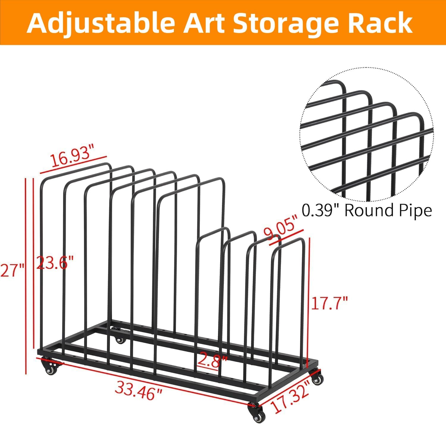 Lukar Adjustable Metal Art Canvas Storage Rack with Wheels - Organizer for Canvas Boards, Drawing Panels, Paper Pads | Perfect for Art Studios, Home Studios & Creative Workspaces