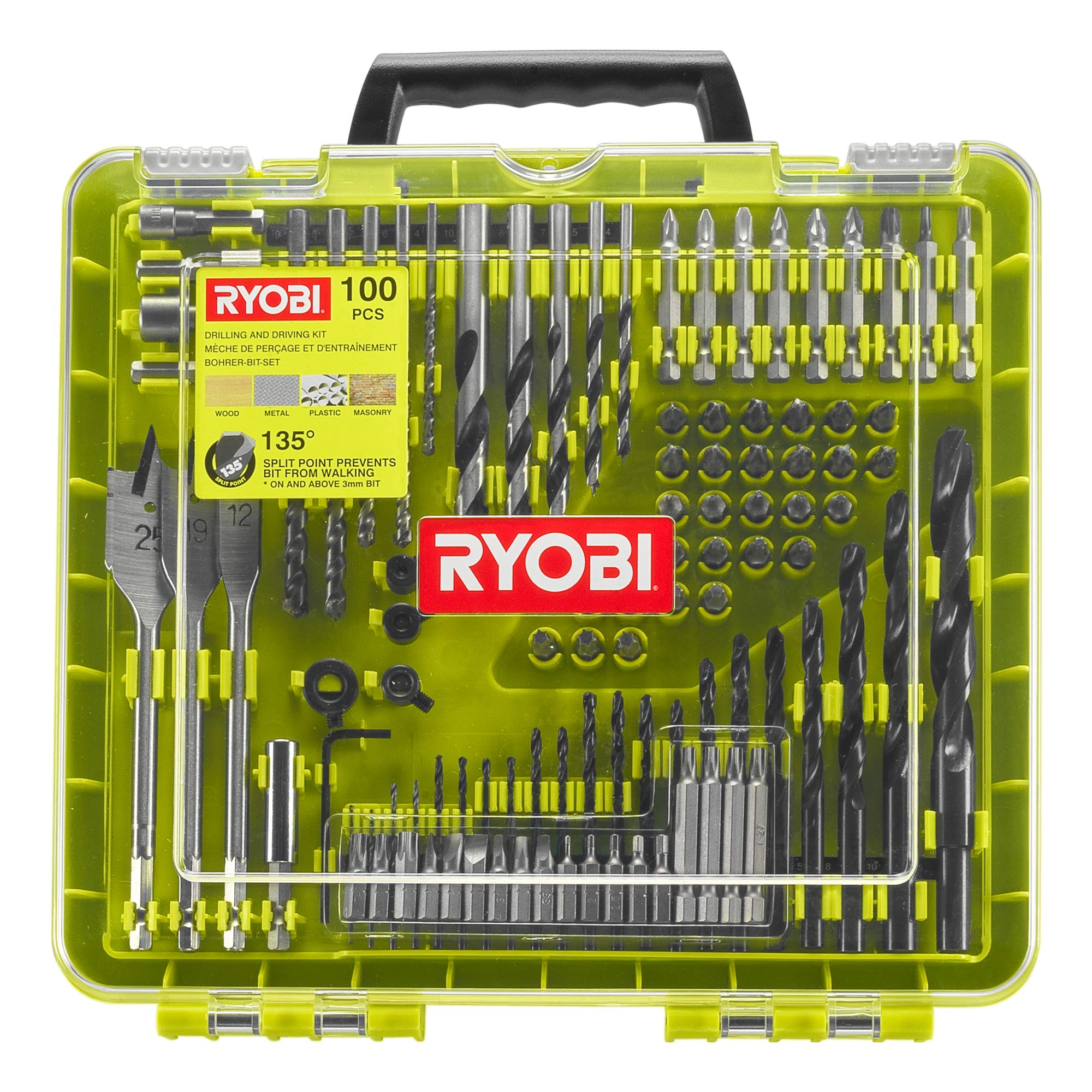 Ryobi RAKDD100 100-Piece Drill and Drive Bit Set - Premium Drill Bits for Wood, Metal & Concrete - Perfect for DIY Projects & Professional Construction Work