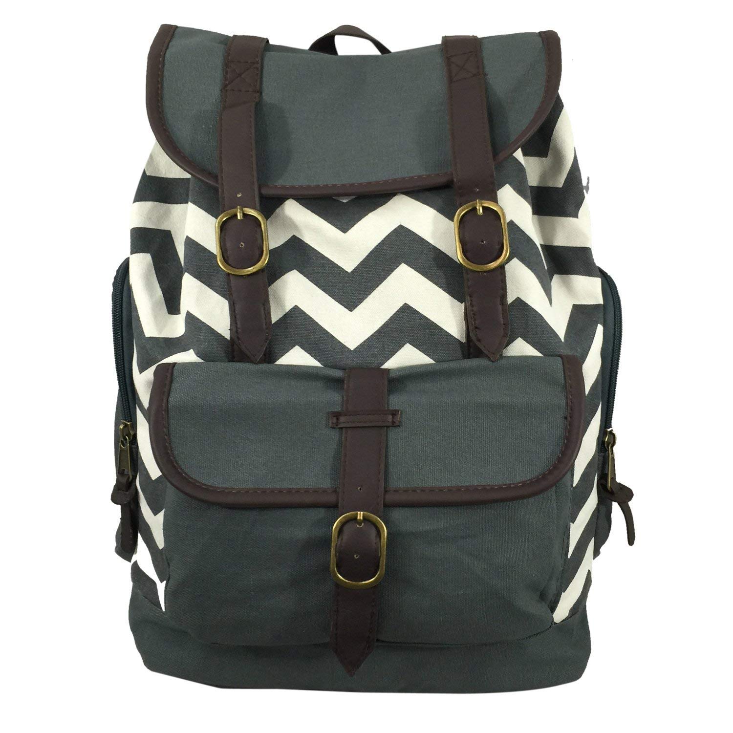 K-Cliffs Canvas Travel Laptop Backpack - Waterproof School Bookbag & Casual Daypack for Men Women (Grey Chevron) - Perfect for College, Work Commute & Business Travel