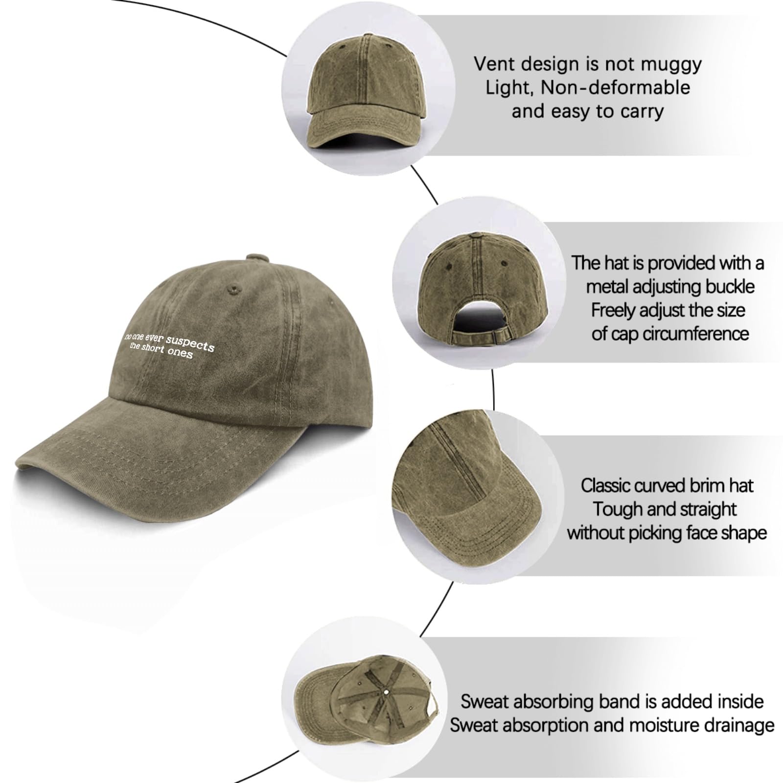 Funny Baseball Cap for Women - No One Ever Suspects The Short Ones - Quick Dry Sun Hat for Tennis & Outdoor Activities - Cool Breathable Summer Hat for Sports, Beach and Casual Wear
