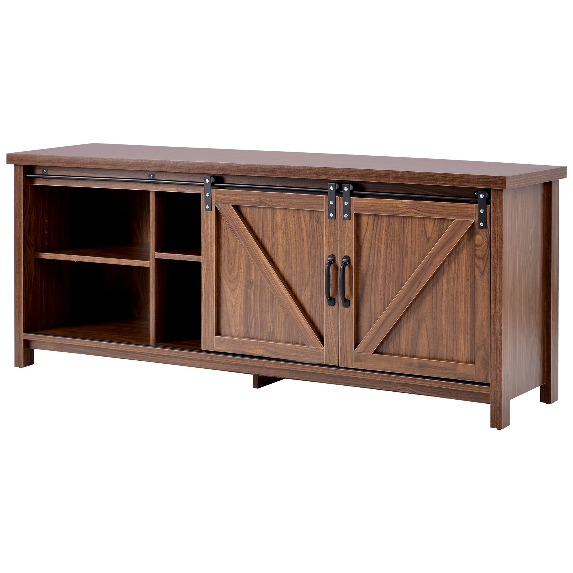 Modern Farmhouse TV Stand with Sliding Barn Doors - 65 Inch Entertainment Center Console with Storage Cabinet, 58