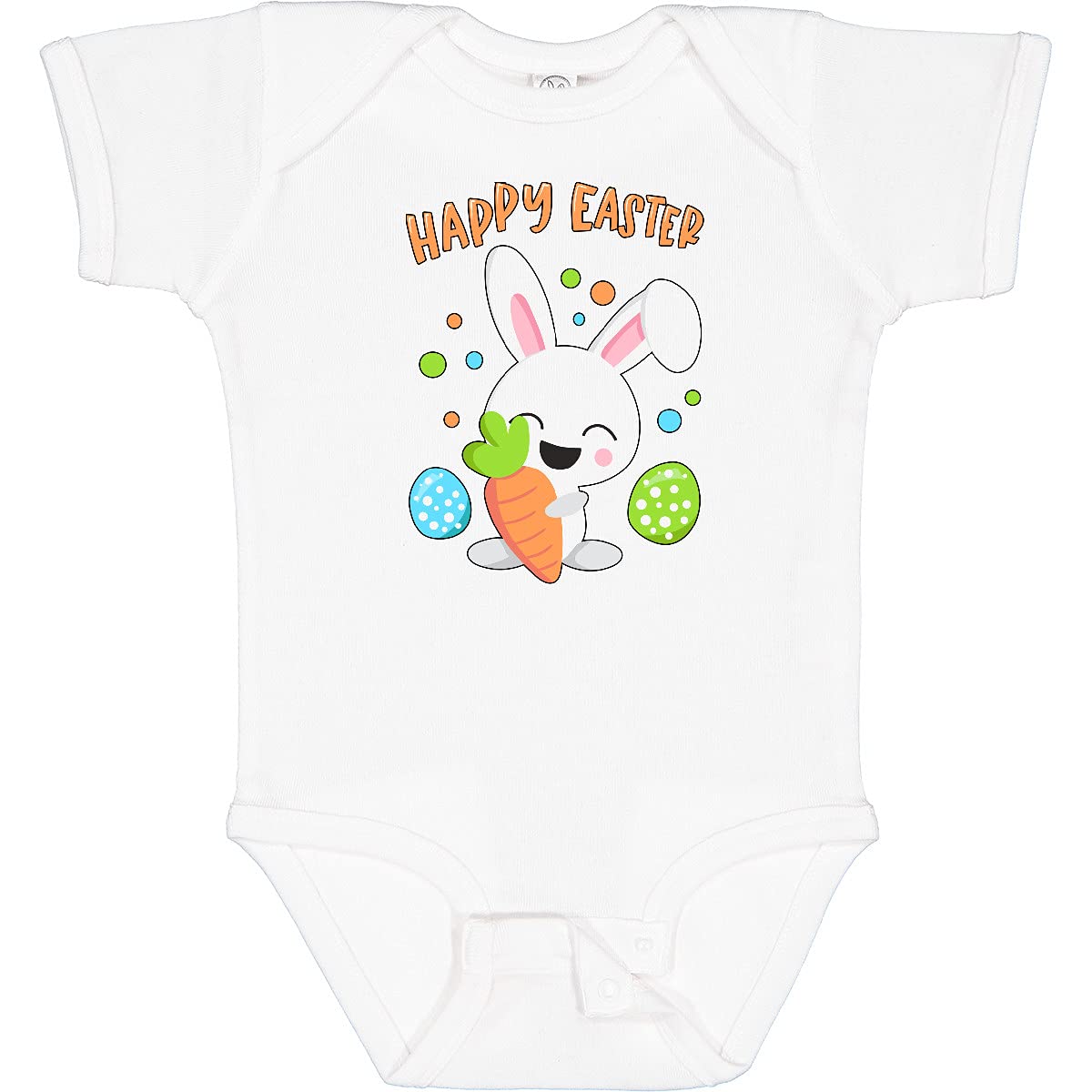 Inktastic Happy Easter Bunny with Eggs and Carrot Baby Bodysuit - Cute Easter Outfit for Infants & Toddlers - Perfect for Easter Egg Hunts, Family Photos & Spring Celebrations