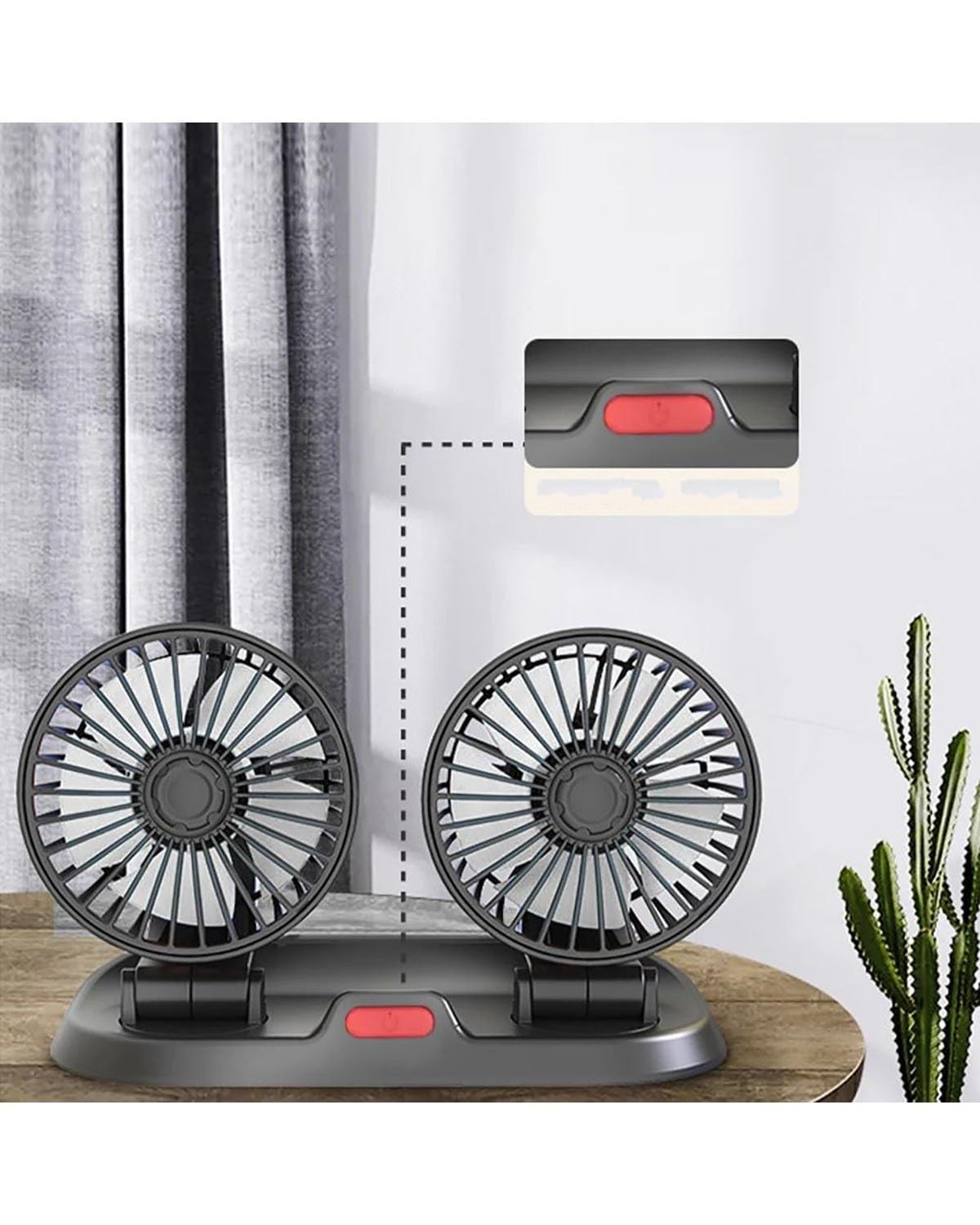 24V Dual Head USB Car Fan - 360° Rotatable Electric Air Circulator for Vehicles | Perfect for Summer Road Trips & Long Commutes