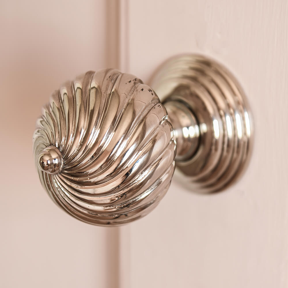 Polished Nickel Burcot Swirl Door Knobs - Elegant & Durable Hardware for Interior Doors, Bedrooms, Closets & Cabinets
