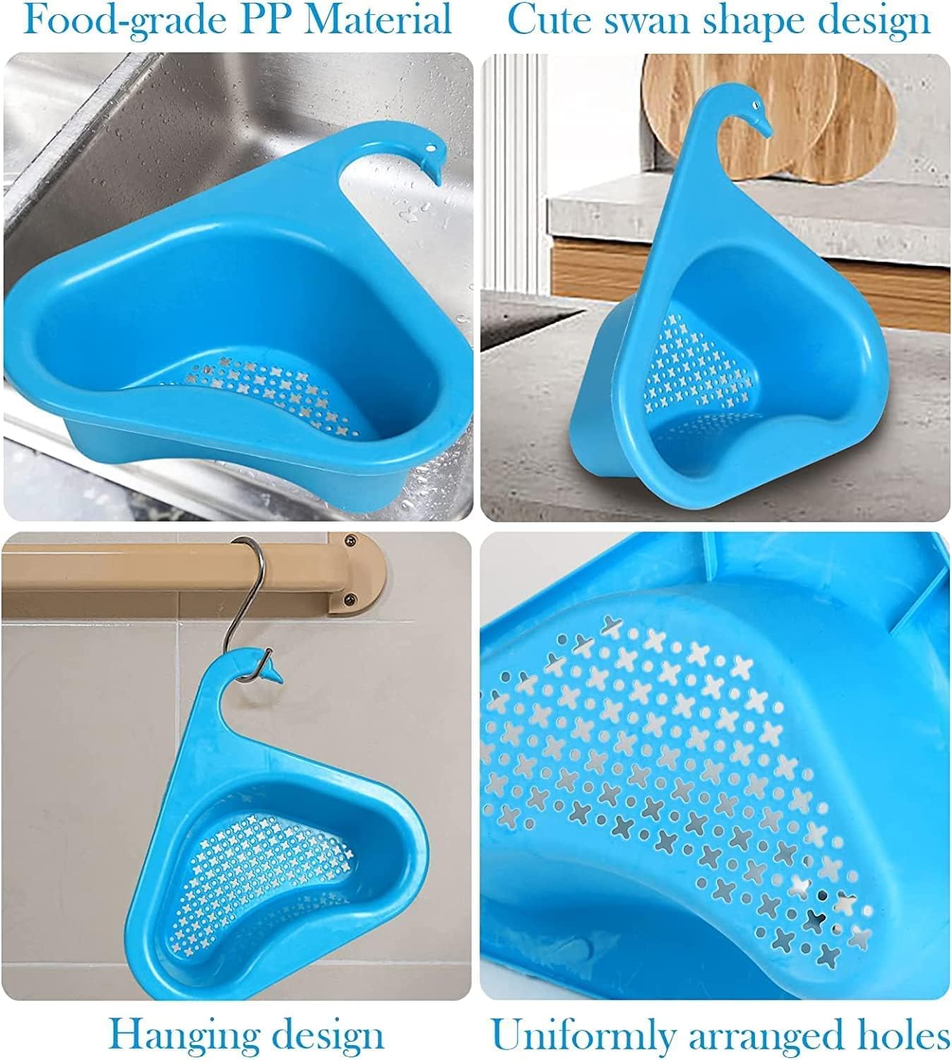 Bimex Swan-Shaped Drain Basket for Kitchen Sink - Multi-Functional Triangular Sink Strainer with Faucet Hook - Universal Fit for All Sinks (2-Pack) - Perfect for Washing Fruits, Vegetables & Dish Drainage