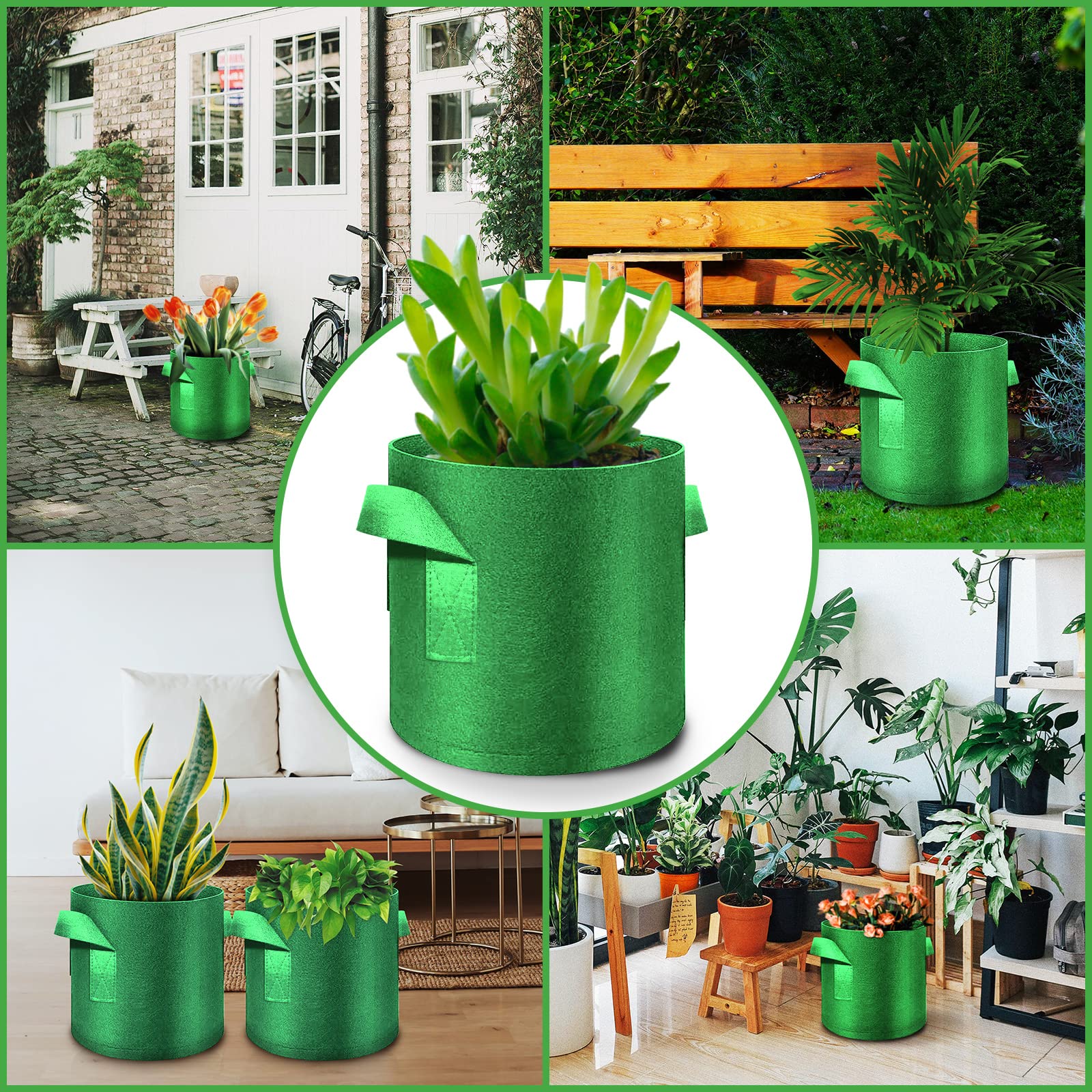 12-Pack 5 Gallon Thickened Nonwoven Fabric Plant Grow Bags with Handles - Durable Garden Planter Pots for Vegetables, Flowers, Fruits & Plants - Perfect for Outdoor Gardening, Balcony Planting & Container Gardening (Green)