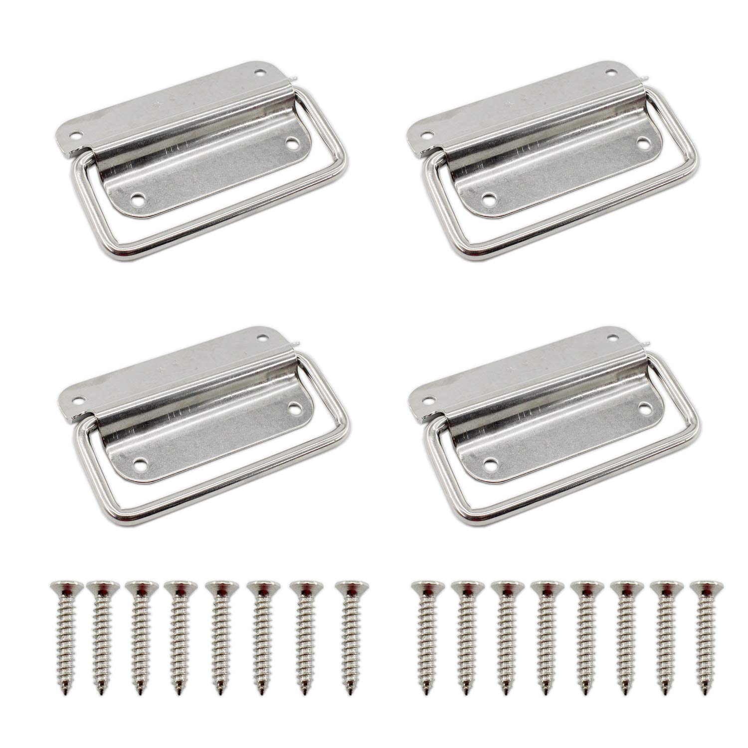 4 Pack Stainless Steel Cabinet Pull Handles - Heavy Duty Foldable Latch for Wardrobe, Toolbox, Boat Hatch & Door Chest | Durable Hardware Accessories for Home, Marine & Workshop Use