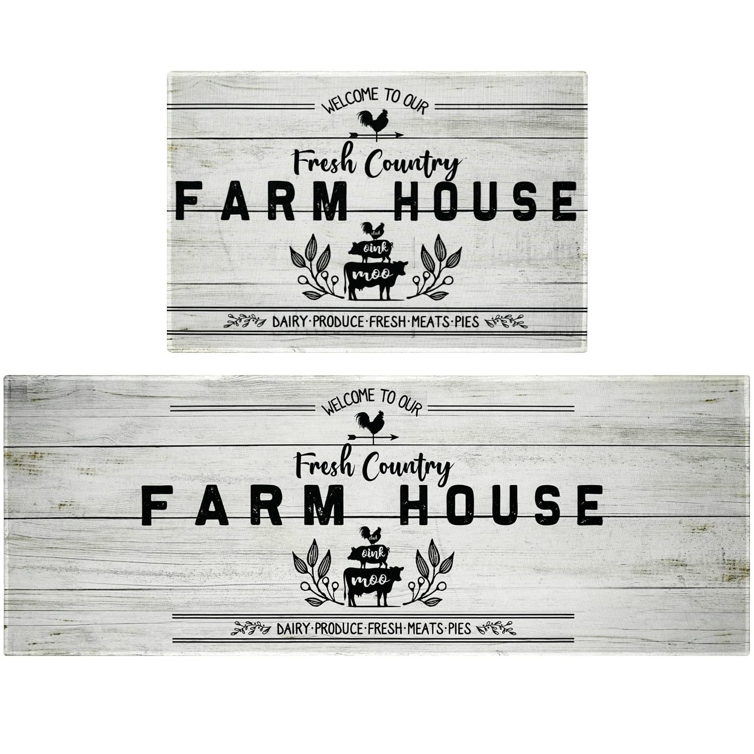 Farmhouse Kitchen Rugs and Mats - Non-Slip Anti Fatigue Floor Mat Set (17x30 + 17x47 Inch) - Waterproof Washable Farmhouse Style Rug for Kitchen, Laundry & Entryway - Comfortable Cushioning for Standing & Cooking