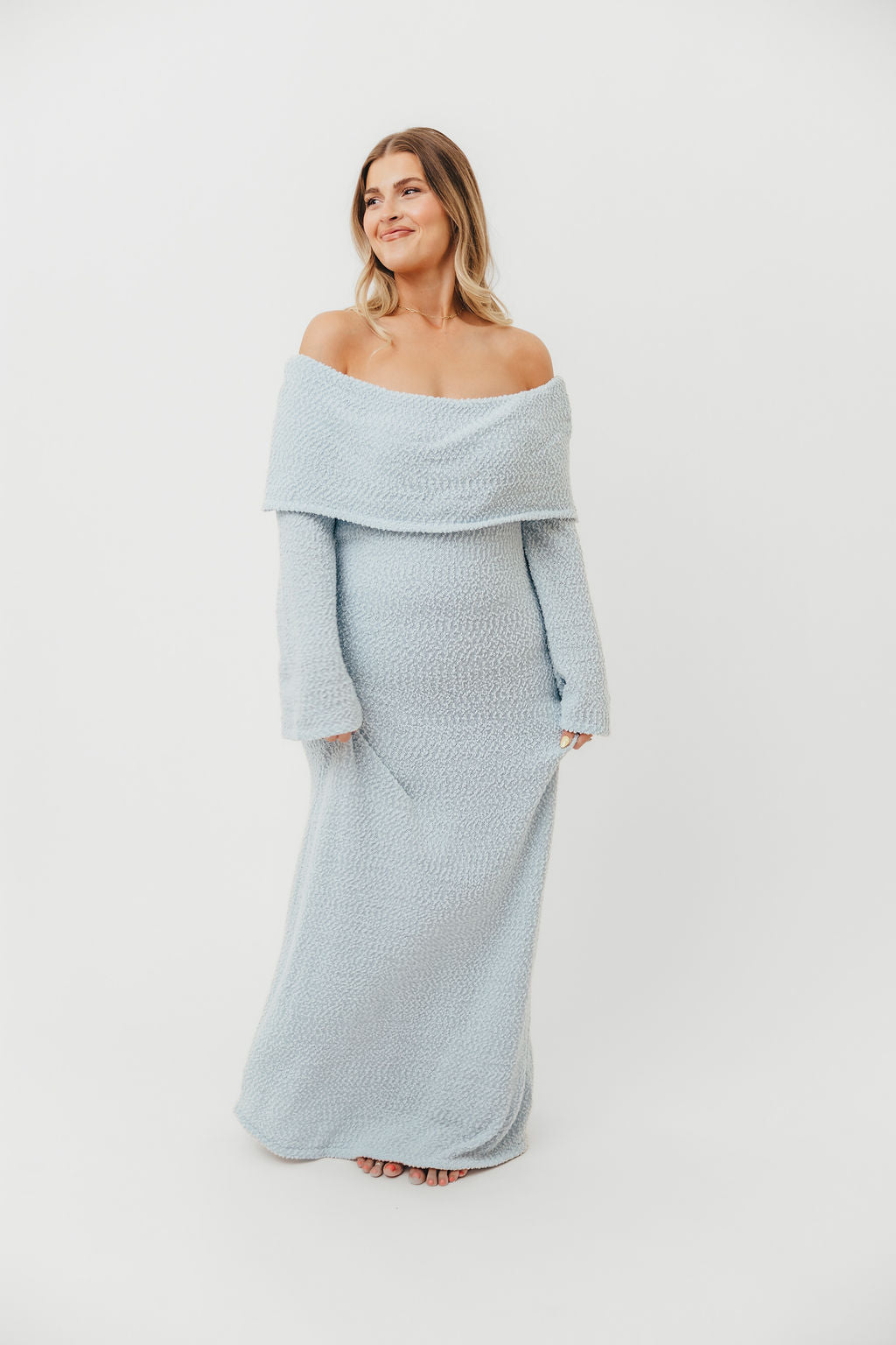 Nora Knit Maxi Dress in Dusty Blue - Bump Friendly Maternity Dress for Women | Comfortable Stretchy Long Dress for Pregnancy, Nursing & Everyday Wear