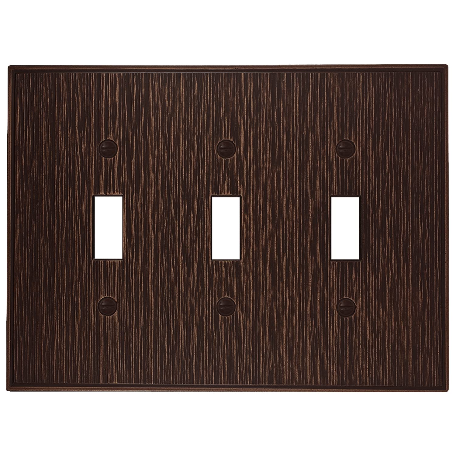 Questech Décor Triple Toggle Light Switch Cover - 3-Gang Electrical Wall Plate, Standard Size Receptacle Cover with Decorative Twill Texture in Oil Rubbed Bronze Finish - Perfect for Living Room, Bedroom, and Office Decor