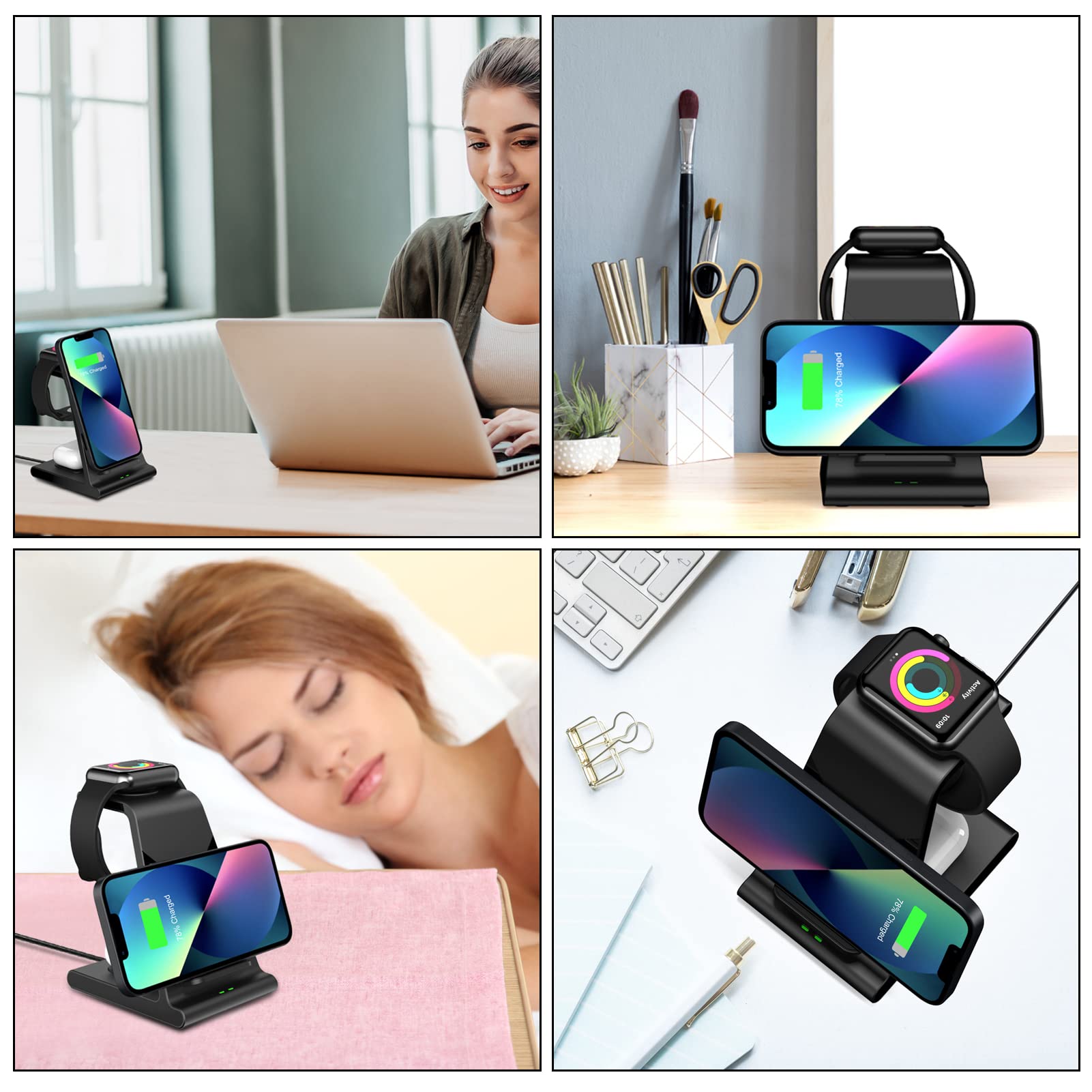 3-in-1 Wireless Charging Station for iPhone 16 Pro Max/15/14/13/12, Apple Watch Ultra 2/10/SE & AirPods Pro/3/2 - Fast Charging Stand with LED Display for Home, Office, Nightstand & Travel Use