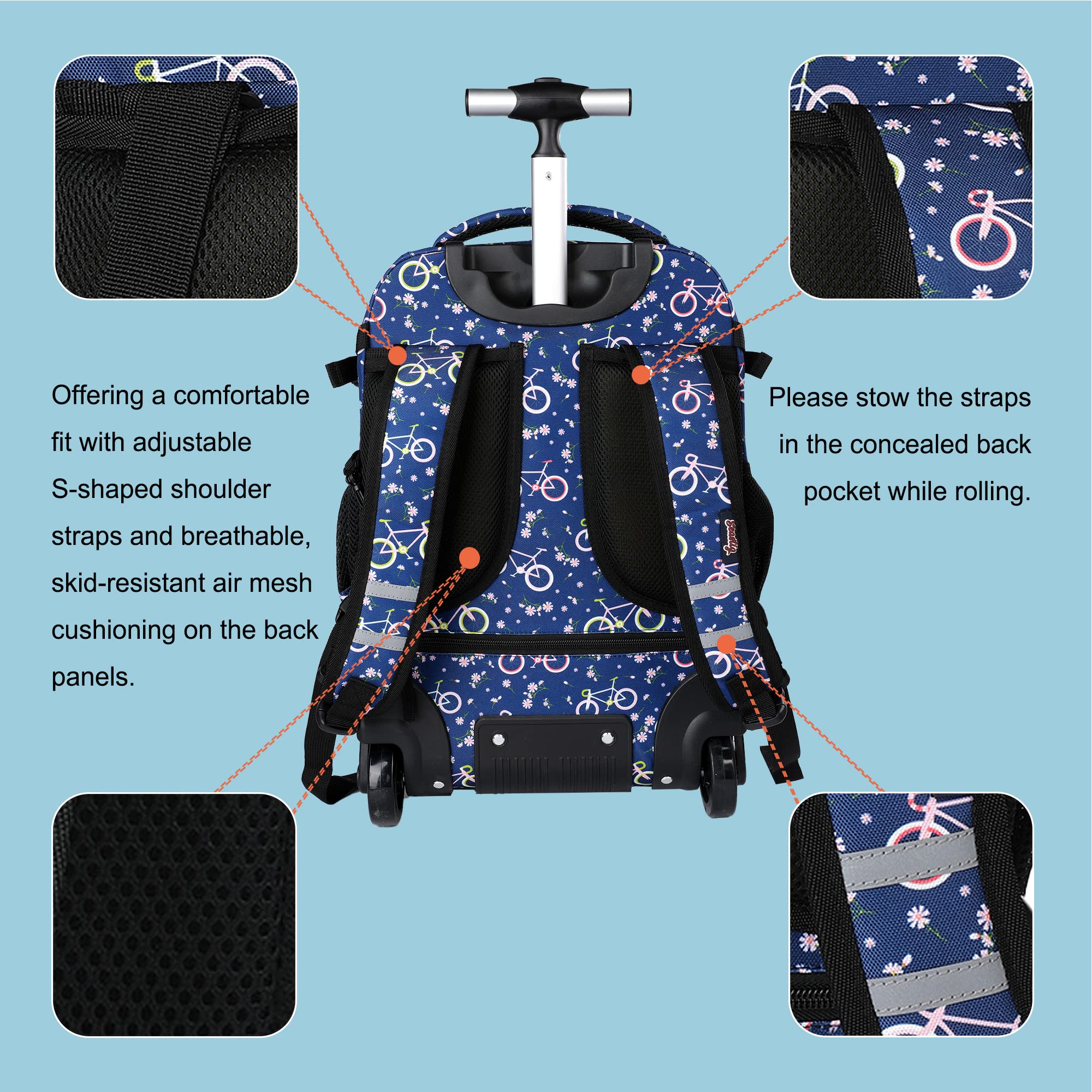 Seastig 18in Rolling Backpack with Wheels - Wheeled Laptop Backpack for Adults & Kids, Includes Lunch Bag & Pencil Case Set (Ideal for School, Travel, Work & Commuting)