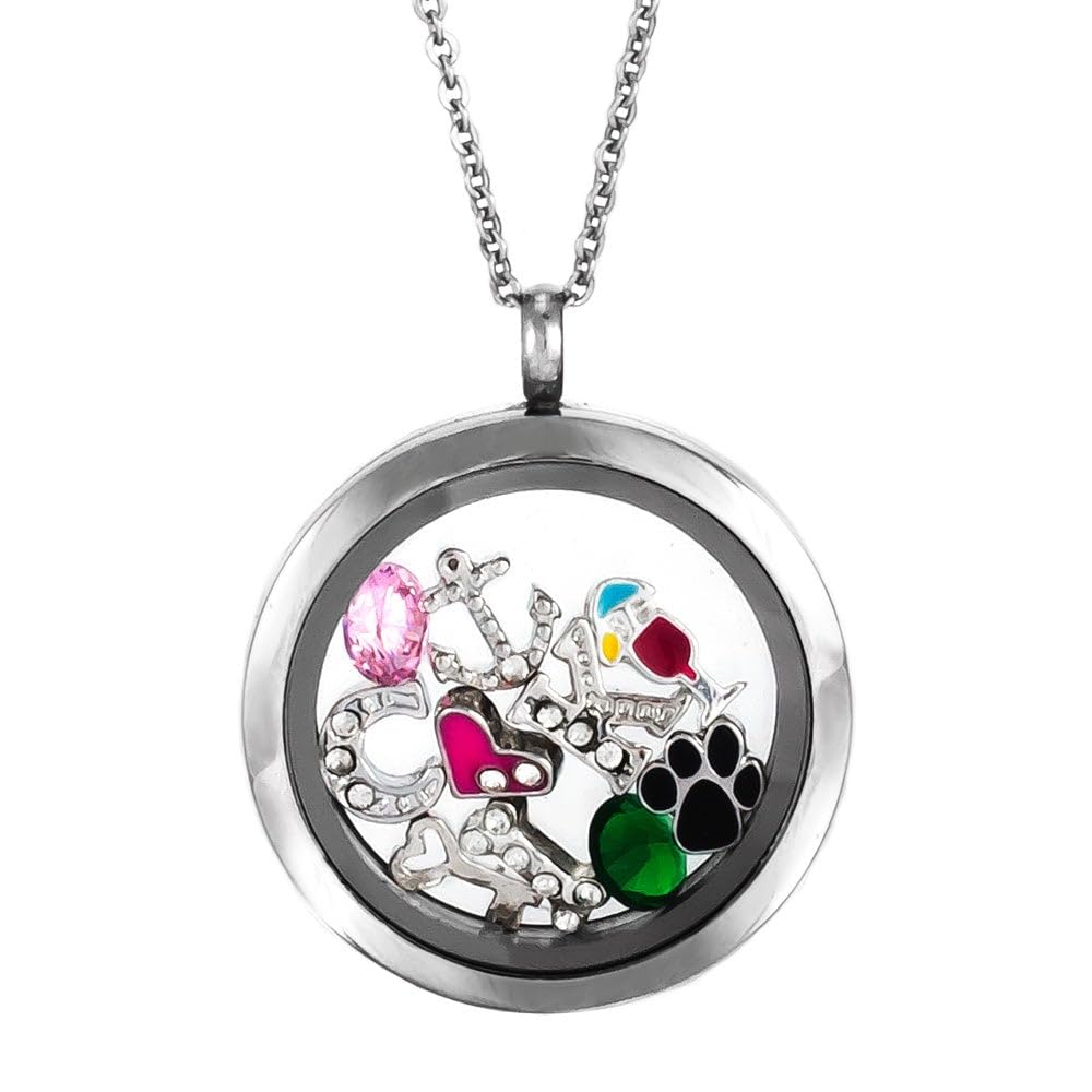 EVE'S ADDICTION Women's Personalized Charm Locket Necklace - 24 Inch Adjustable Chain - Customizable Mother's Keepsake Jewelry - Best Gift for Mom, Wife, Daughter - Perfect for Birthdays, Anniversaries & Special Occasions