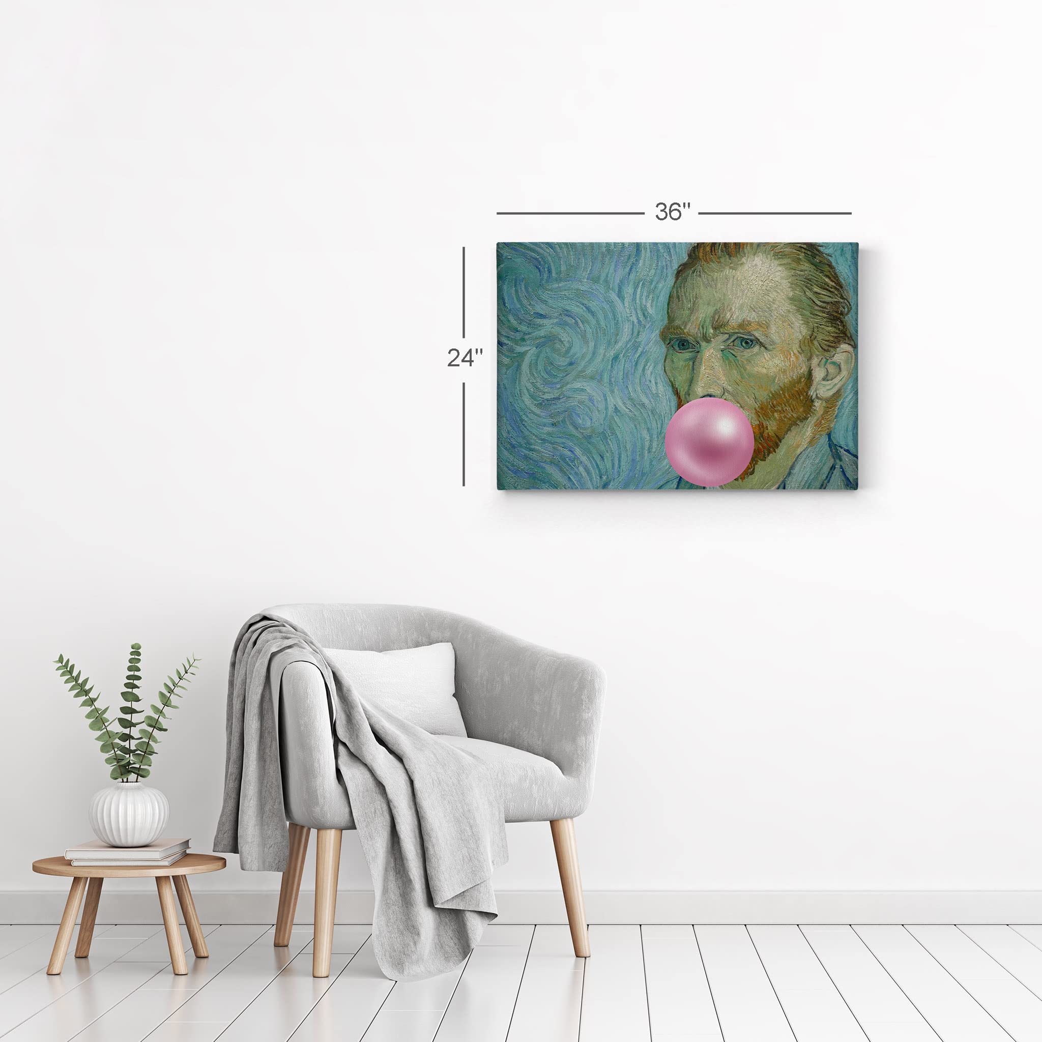 Vincent Van Gogh Self Portrait Pink Bubble Gum Art Canvas Print - Famous Classic Wall Art Decor, Stretched Ready to Hang, 30x40 Inch - Perfect for Living Room, Bedroom & Office Decor | Made in USA