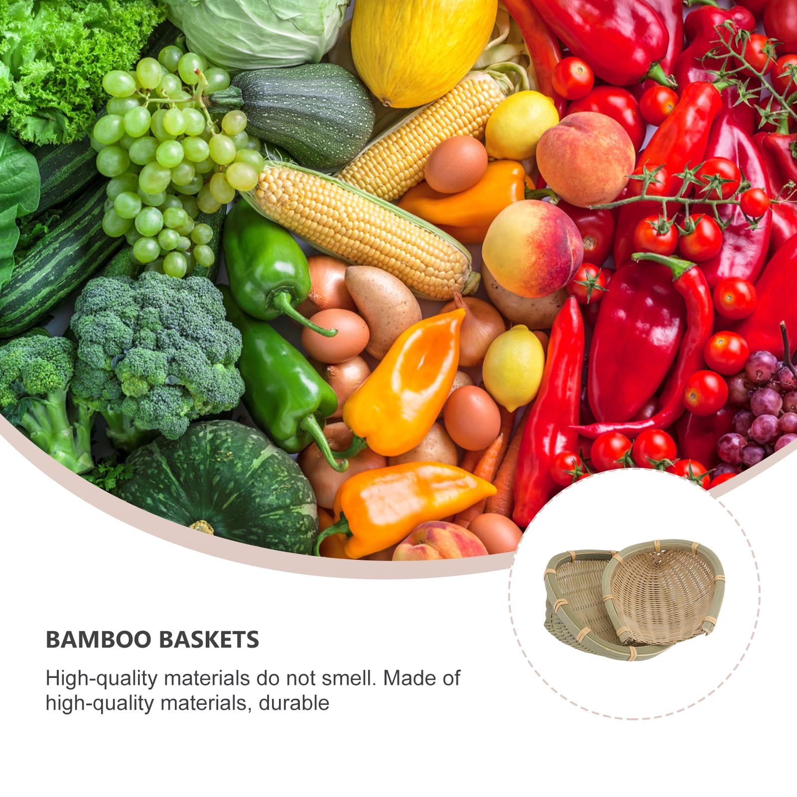 2-Pack Handwoven Bamboo Bread Baskets - 4.7in & 5.5in Stackable Serving Trays for Kitchen, Dining, Garden | Multi-Use for Bread, Fruits, Vegetables, Washing & Drying | Eco-Friendly Home Organization Storage Solution