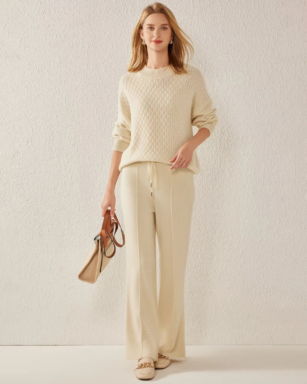 Luxury Textured Knit Cashmere Sweater for Women - Soft & Warm Winter Pullover - Perfect for Office, Travel & Casual Outfits