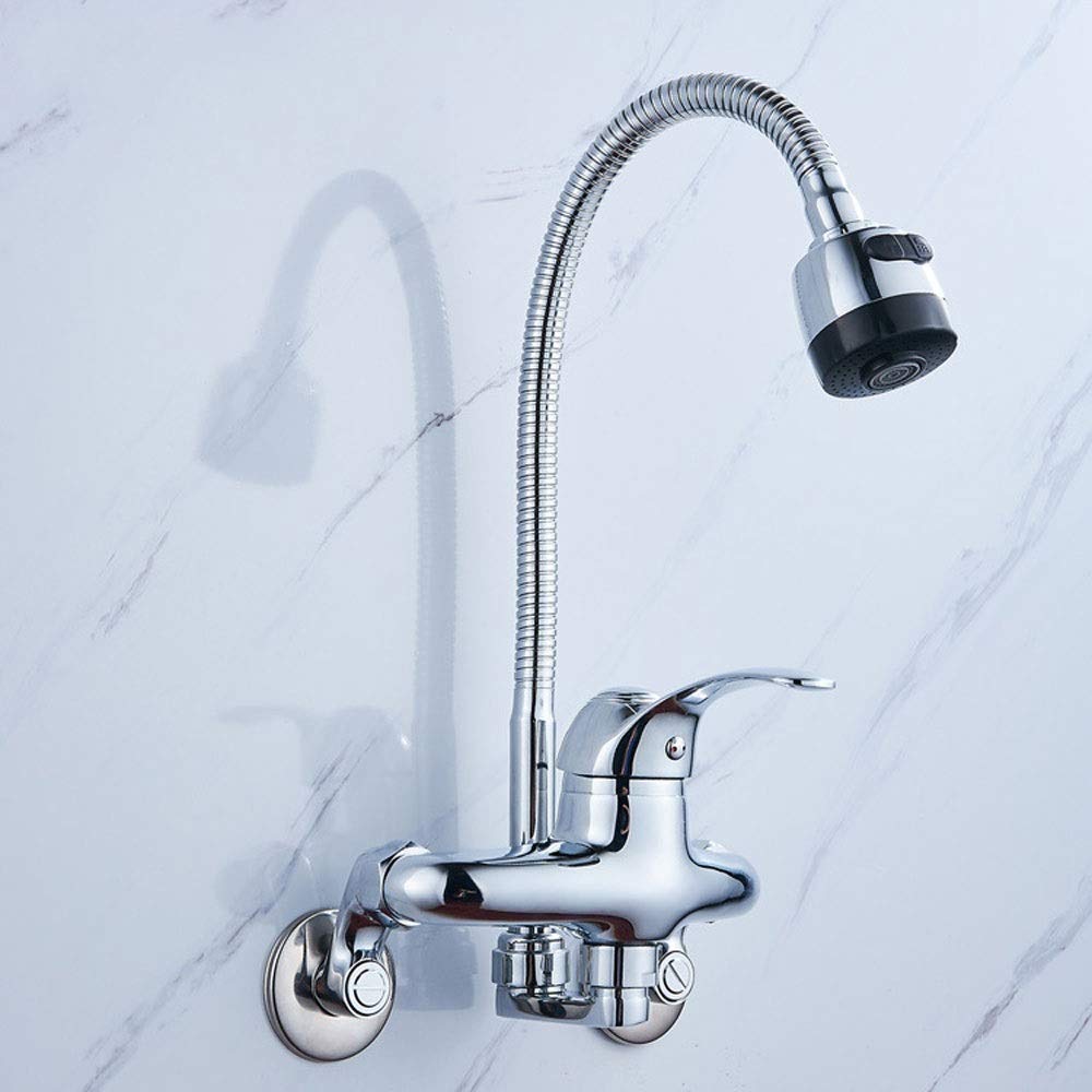 Wall-Mounted Silent Foam Mixer Tap with Water Filter - 0.6Mpa Copper Kitchen Faucet with Flexible Piston Valve & Sprayer Attachment | Perfect for Modern Kitchens, Sinks & Drinking Water Filtration