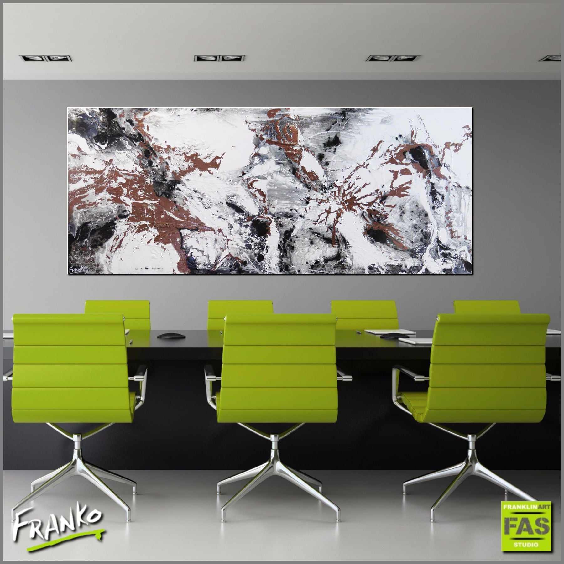 240cm x 100cm Copper White Abstract Painting - Modern Infused Copper Artwork for Living Room, Bedroom & Office Decor