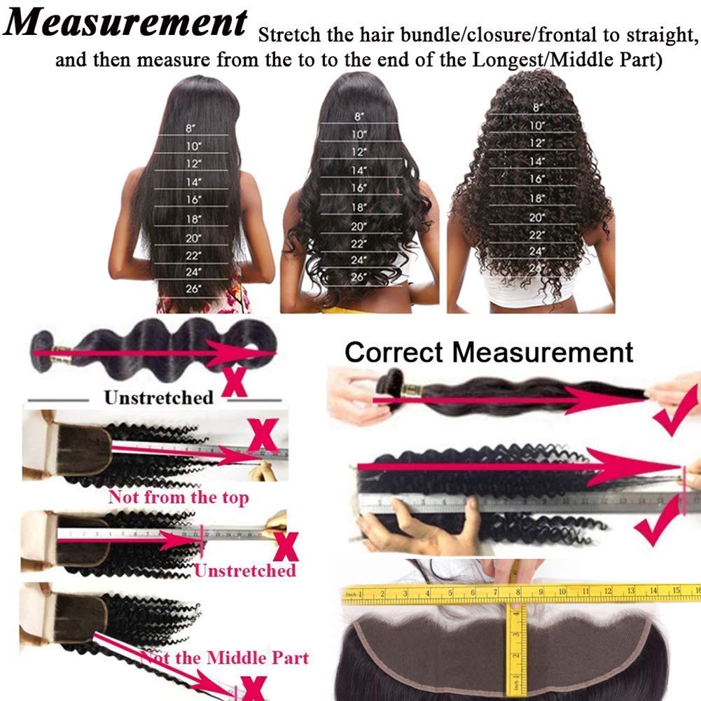 Amella Hair 8A Brazilian Virgin Curly Human Hair Weave - 100% Unprocessed 3 Bundles with Swiss Lace Frontal (14