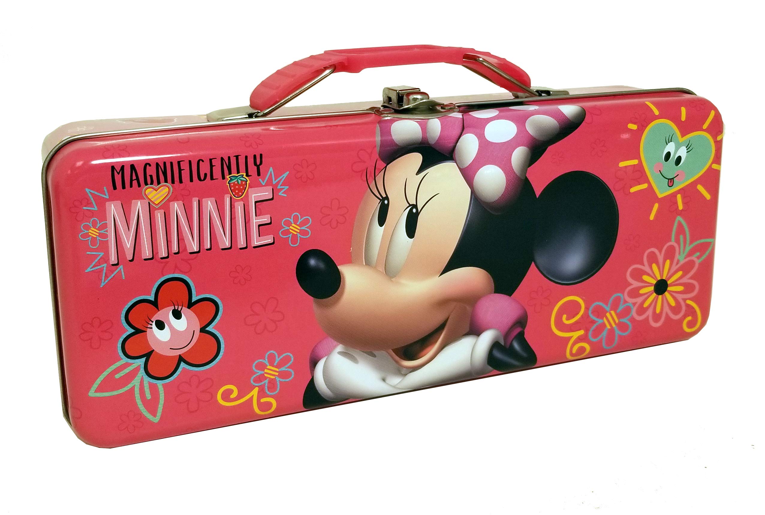 Minnie Mouse Tin Pencil Box with Handle - Pink Carry All Case for School, Office & Travel - Perfect for Kids & Adults Storage Needs