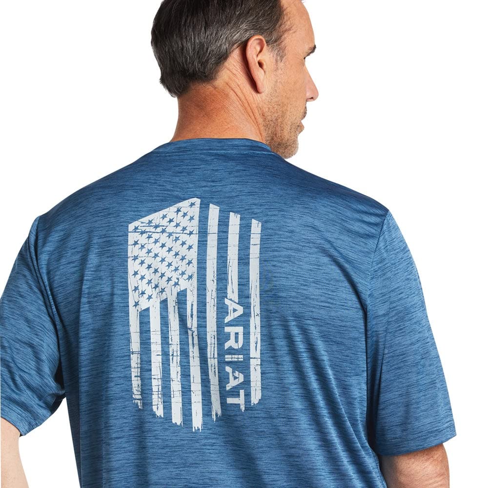 ARIAT Men's Charger Vertical Flag Shirt - Skyfall Blue Plaid Western Button Up Shirt, Size XL | Comfortable Cowboy Shirt for Rodeo, Country Music Festivals & Casual Wear