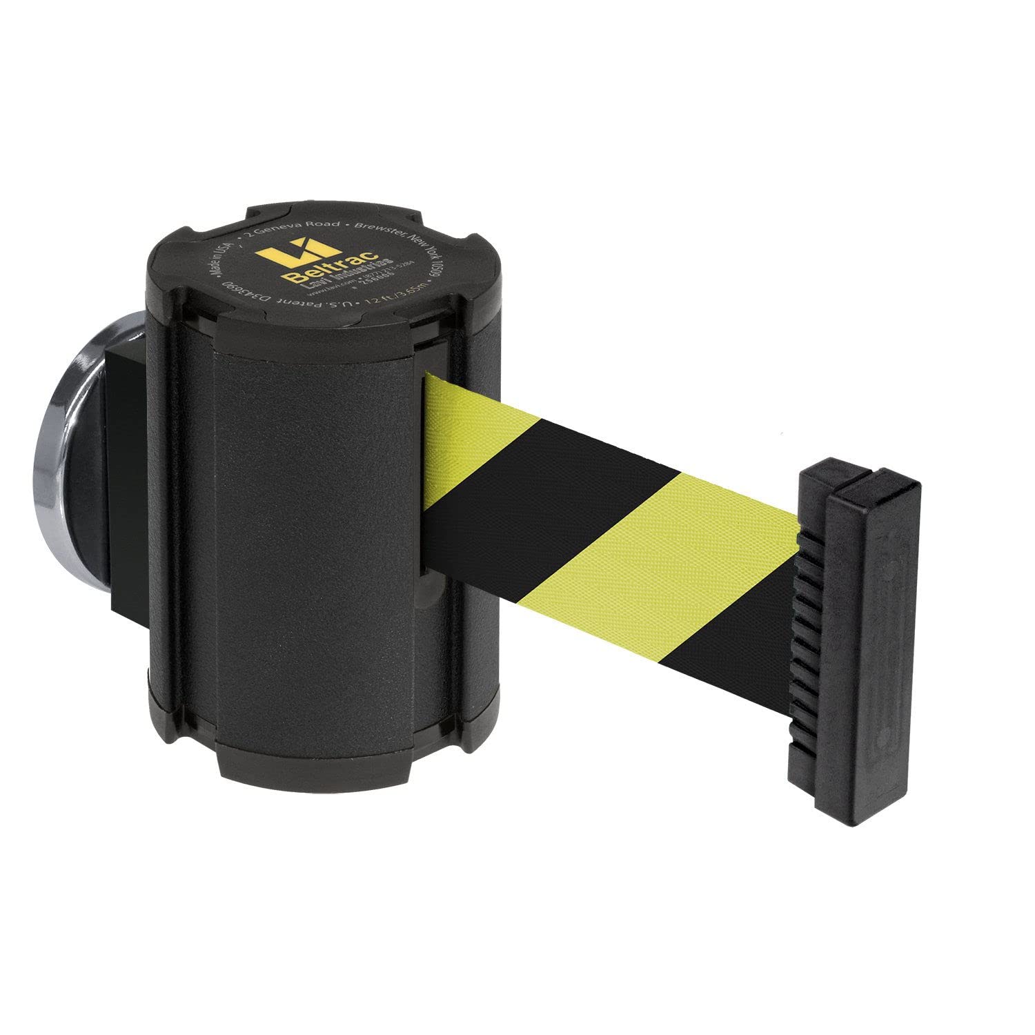 Beltrac 13 ft Magnetic Wall-Mounted Retractable Belt Barrier - Wrinkle Black with Safety Stripe for Crowd Control, Queue Management & Social Distancing | Perfect for Retail Stores, Events & Public Spaces