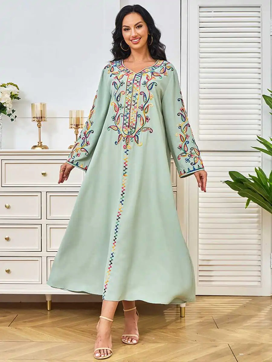 Elegant Eid Rope Embroidery Caftan Dress for Women - Wedding, Party & Special Occasions - Flowy Long Kaftan with Intricate Embroidery #24329 | Perfect for Eid Celebrations, Bridal Showers & Formal Events