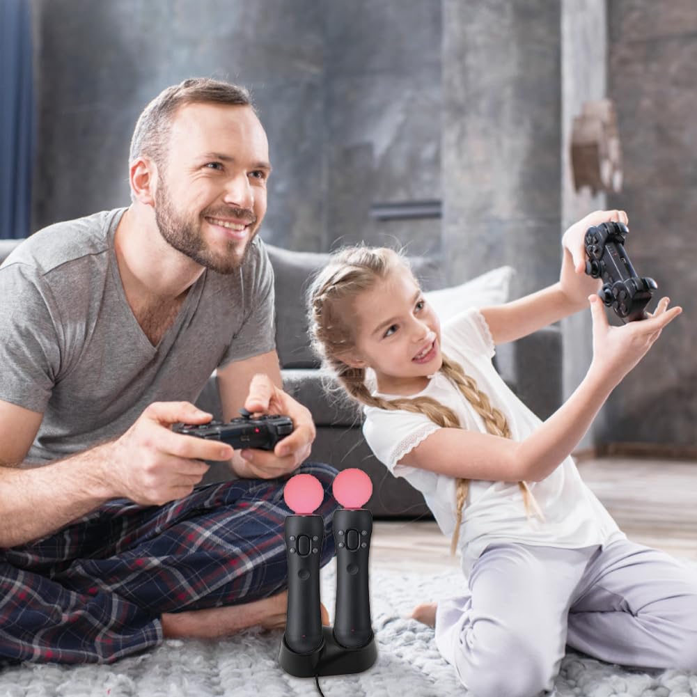 PS4 VR Move Controller Charging Station - Fast Dual USB Charger Dock for PlayStation 4 with Mini Stand & USB Cable - Compatible with Move Motion Controllers & VR Accessories - Perfect for Gaming, Virtual Reality Sessions & Multiplayer Setups