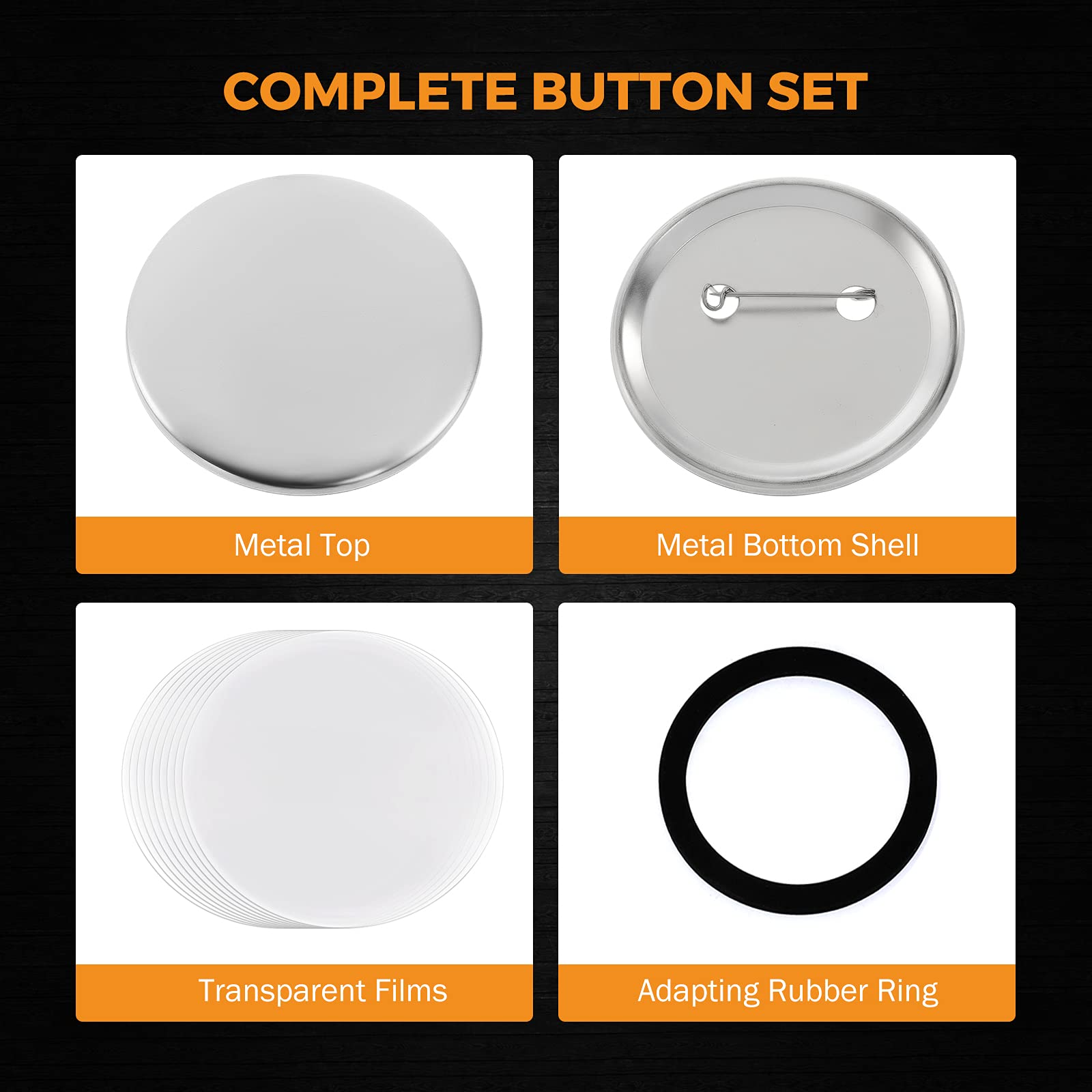 BEAMNOVA 100 Sets 37mm (1.46 Inch) Blank Metal Buttons for Button Maker Machine - DIY Pin Badge Making Supplies with Slick Metallic Back - Perfect for Crafting, School Projects, Fundraising & Custom Promotional Pins