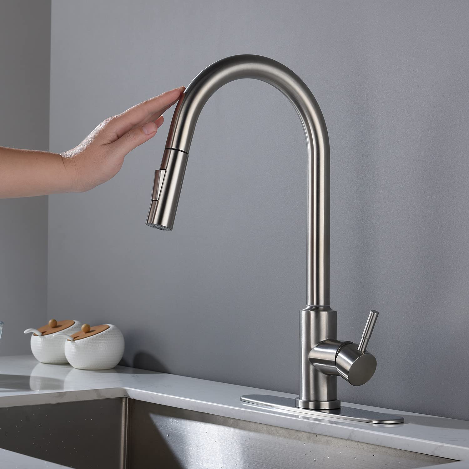 Brushed Nickel Pull Down Sprayer Kitchen Faucet - Touch Control for Easy Use | Perfect for Modern Kitchens, Dishwashing & Cooking