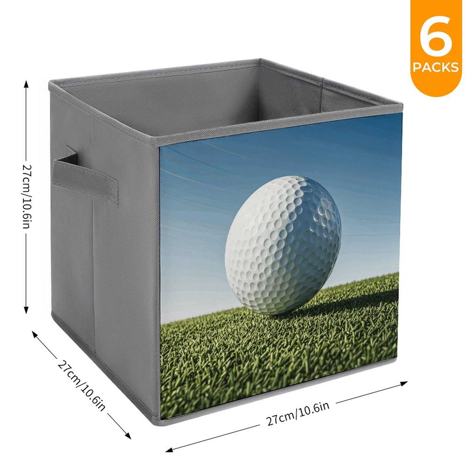 6-Piece Collapsible Storage Bins with Handles - Golf Ball Printed Foldable Organizer Boxes for Shelves, Closet & Home Organization - Perfect for Golf Gear, Toys, Laundry & Household Storage