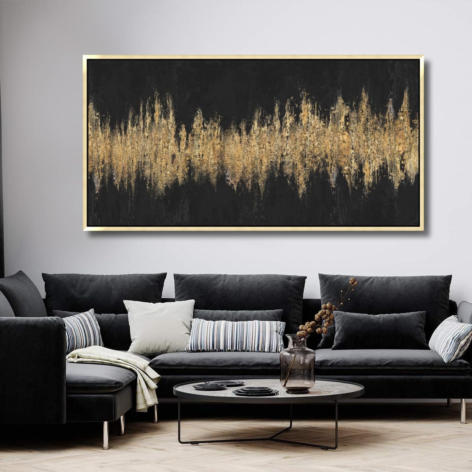 Abstract Black and Gold Modern Framed Wall Art - Large 30x60 Inch Textured Painting for Living Room & Bedroom Decor | Perfect for Contemporary Home & Office Spaces